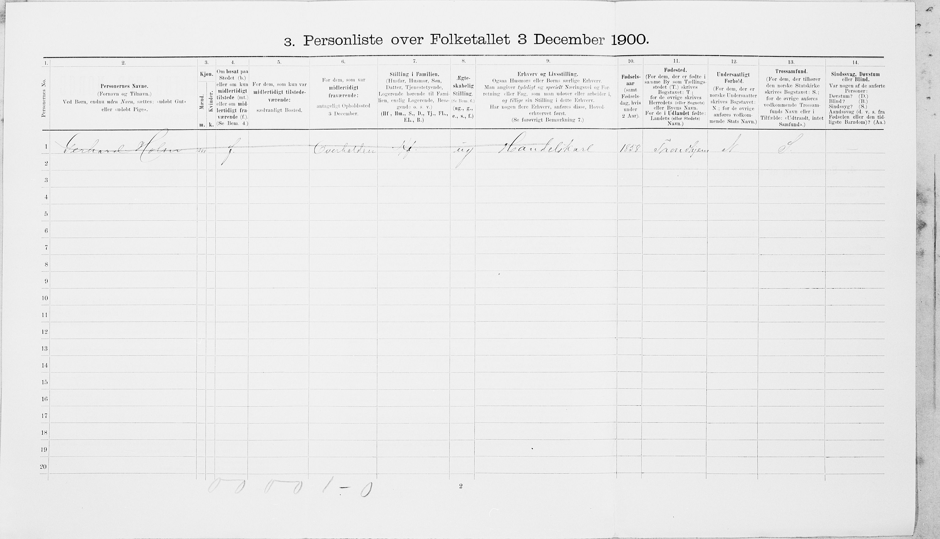 SAT, 1900 census for Namsos, 1900, p. 908