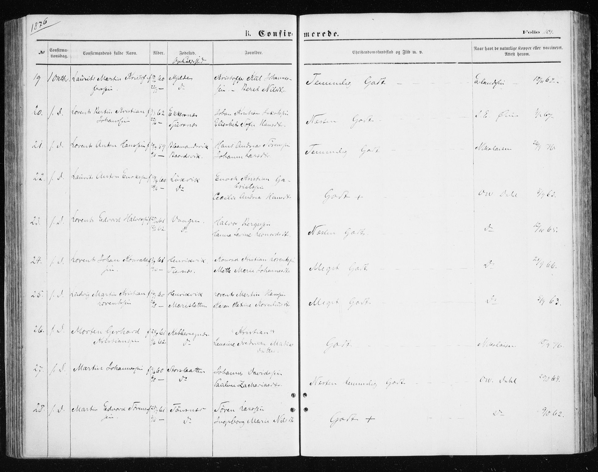 Tromsøysund sokneprestkontor, AV/SATØ-S-1304/G/Ga/L0003kirke: Parish register (official) no. 3, 1875-1880, p. 101