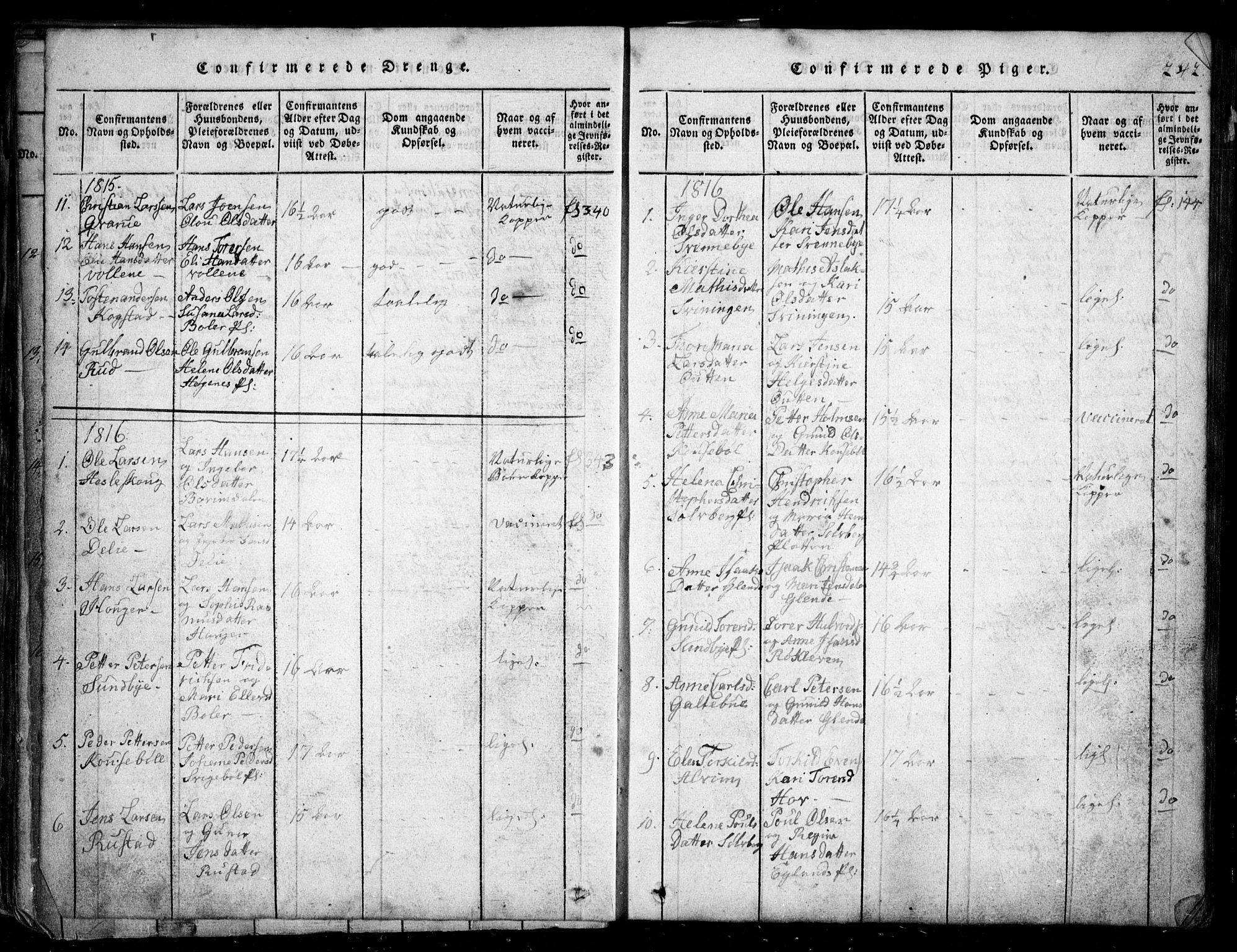 Spydeberg prestekontor Kirkebøker, AV/SAO-A-10924/G/Ga/L0001: Parish register (copy) no. I 1, 1814-1868, p. 242