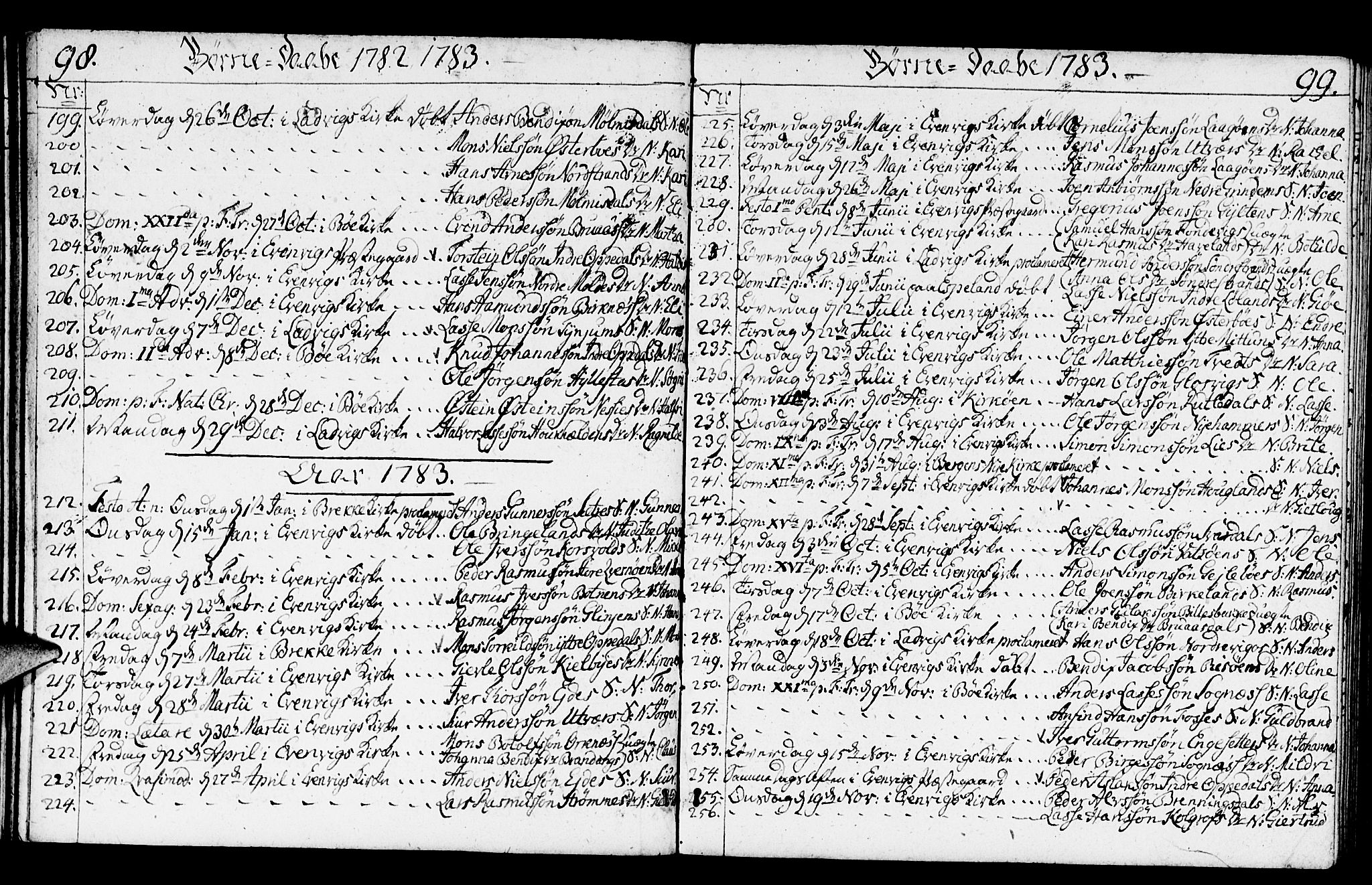 Gulen sokneprestembete, SAB/A-80201/H/Haa/Haaa/L0014: Parish register (official) no. A 14, 1779-1788, p. 98-99