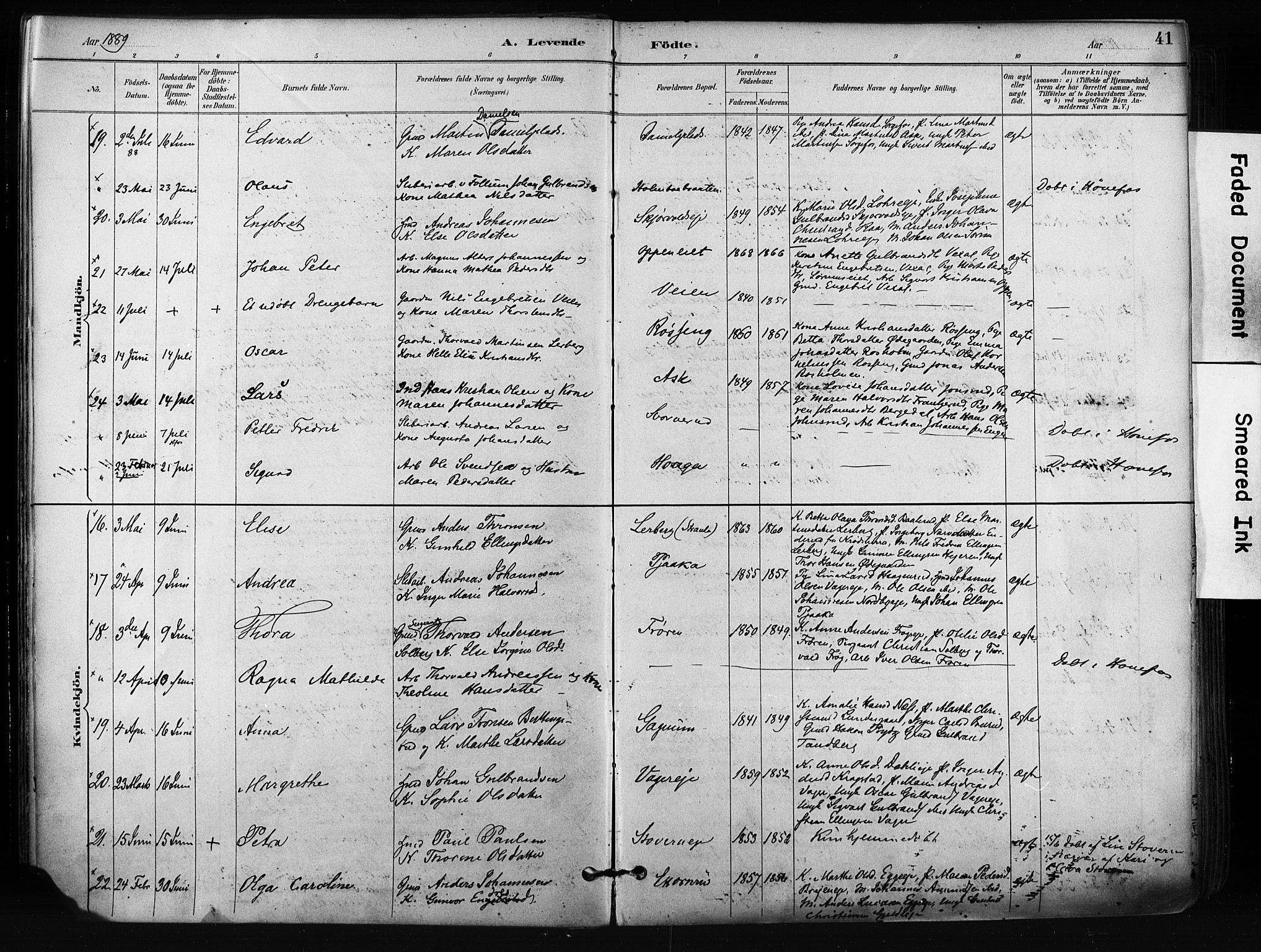 Norderhov kirkebøker, AV/SAKO-A-237/F/Fa/L0016: Parish register (official) no. 16, 1885-1902, p. 41