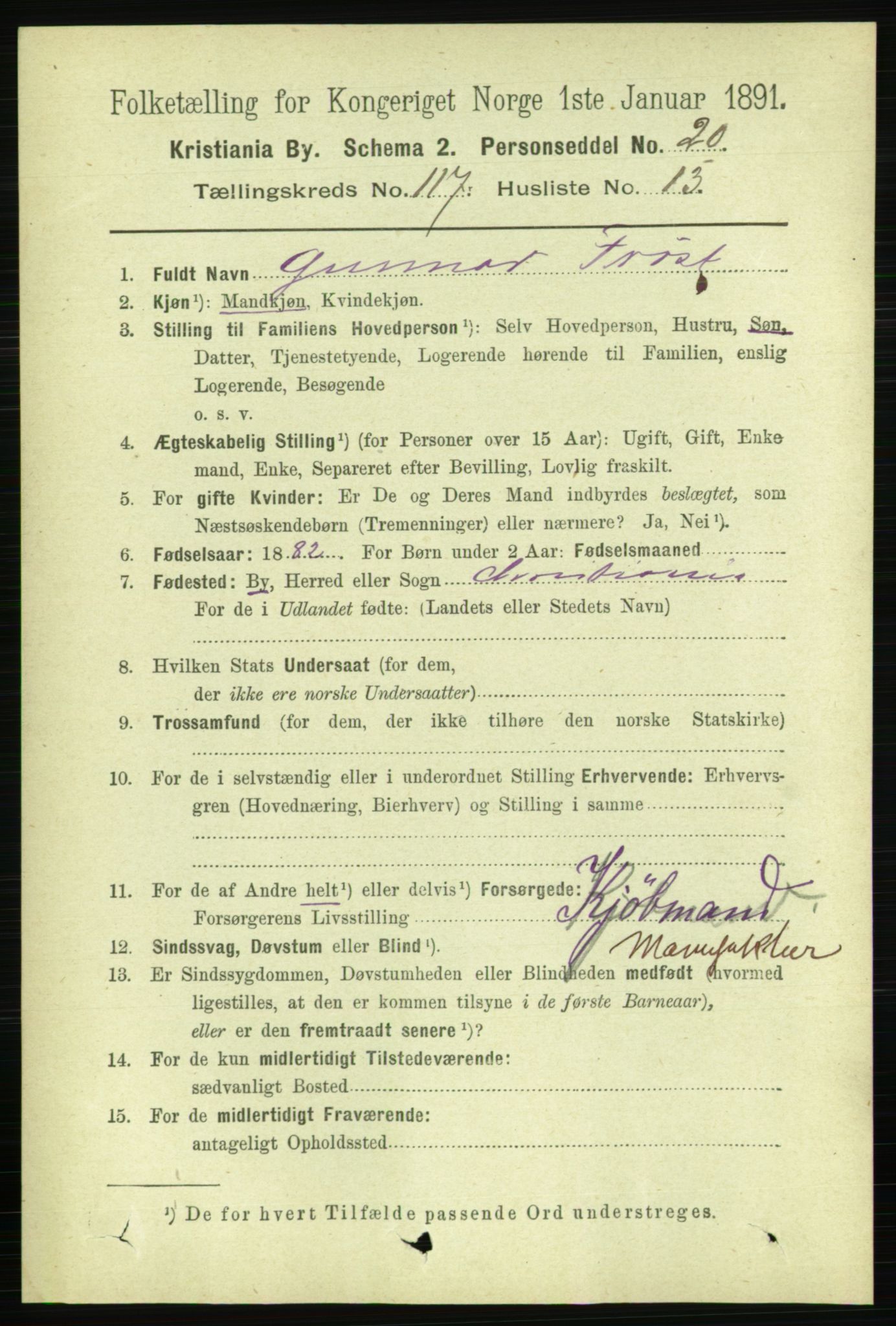 RA, 1891 census for 0301 Kristiania, 1891, p. 63231