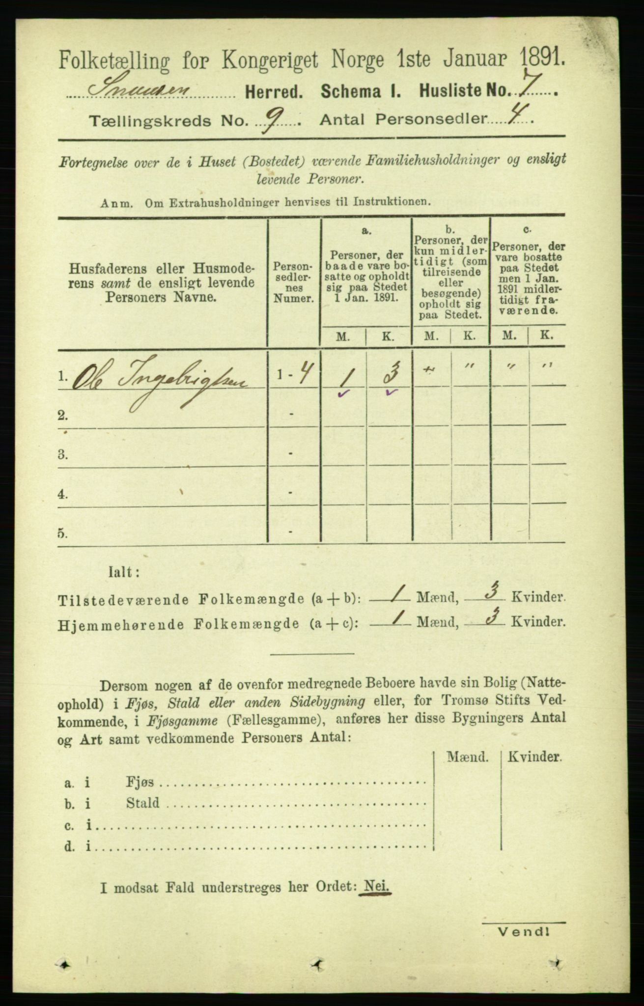 RA, 1891 census for 1736 Snåsa, 1891, p. 3074