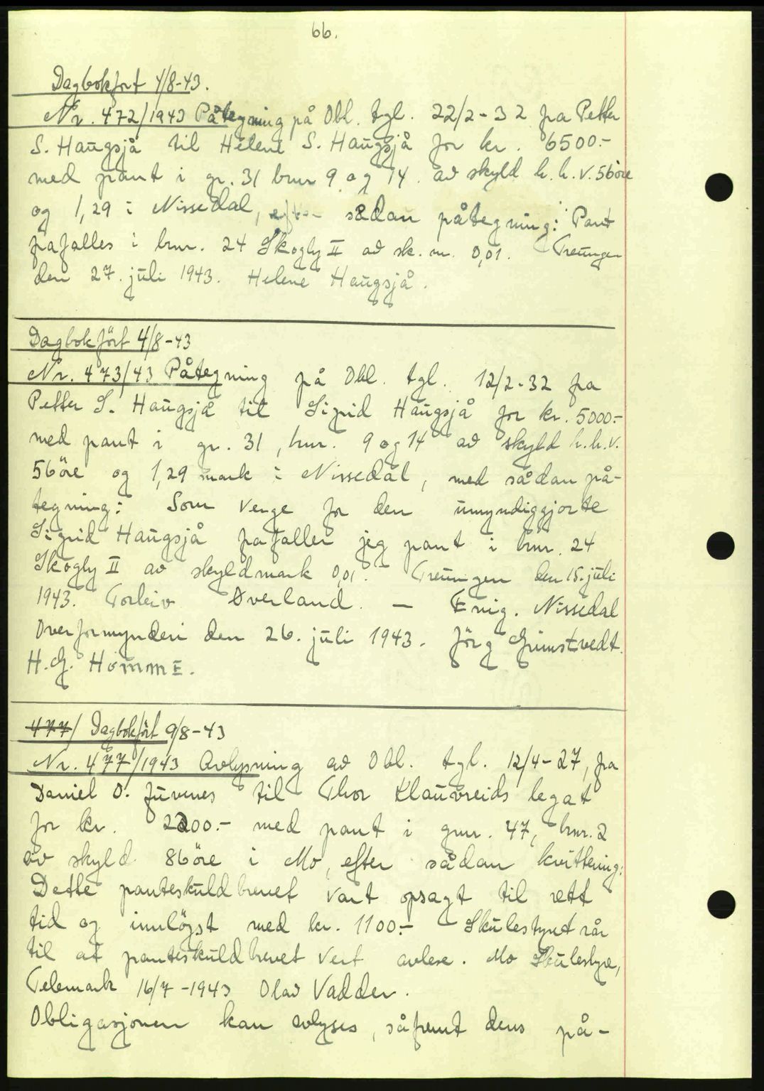 Vest-Telemark sorenskriveri, AV/SAKO-A-134/G/Ga/Gad/L0004: Mortgage book no. B-4, 1943-1945, Diary no: : 472/1943