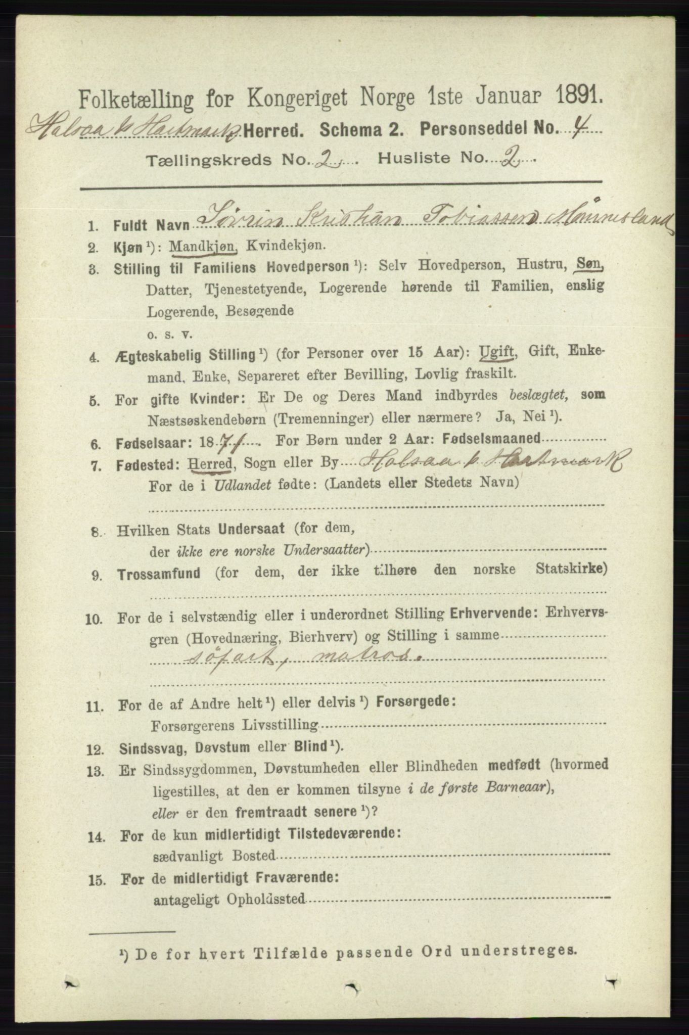 RA, 1891 census for 1019 Halse og Harkmark, 1891, p. 533