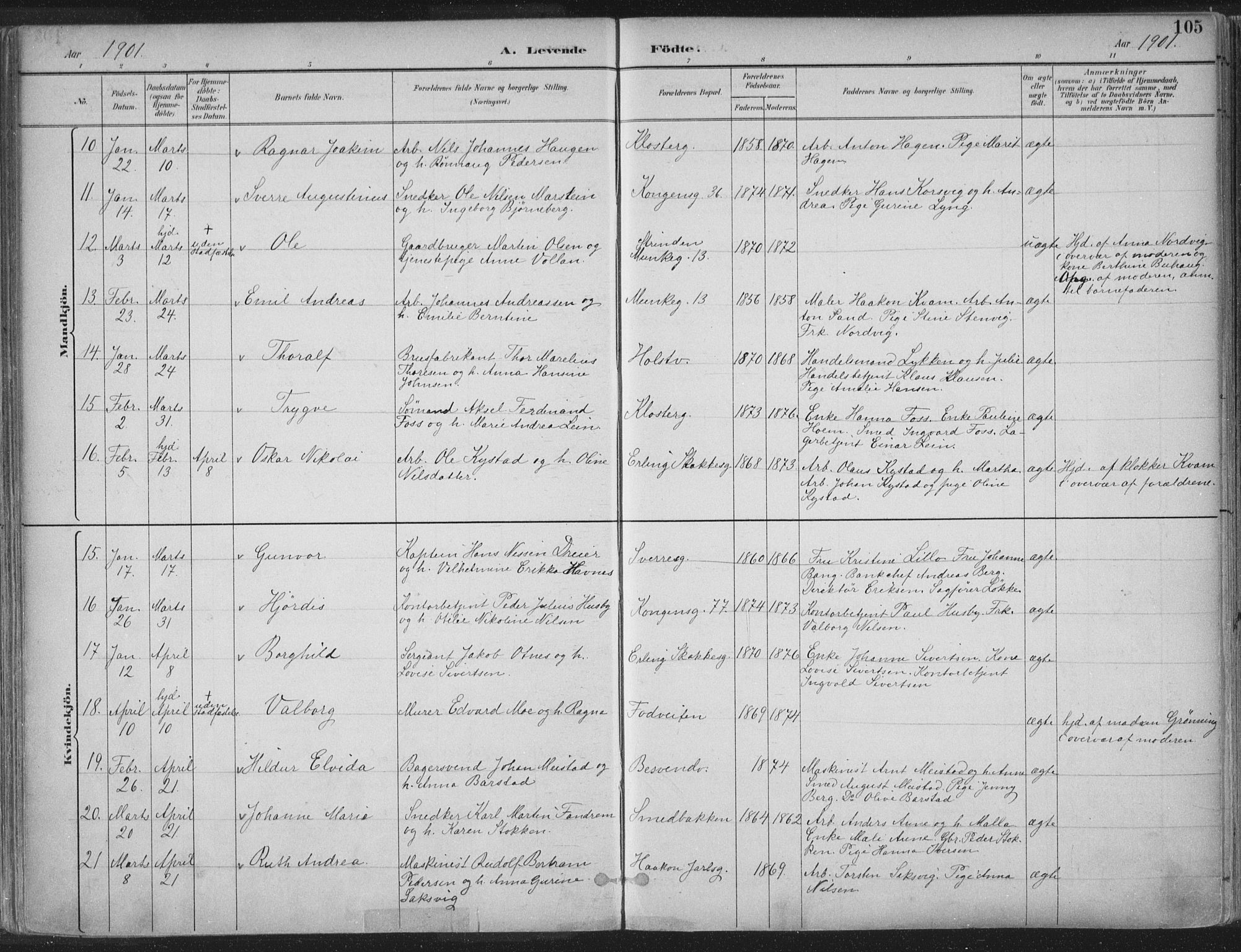 Ministerialprotokoller, klokkerbøker og fødselsregistre - Sør-Trøndelag, SAT/A-1456/601/L0062: Parish register (official) no. 601A30, 1891-1911, p. 105