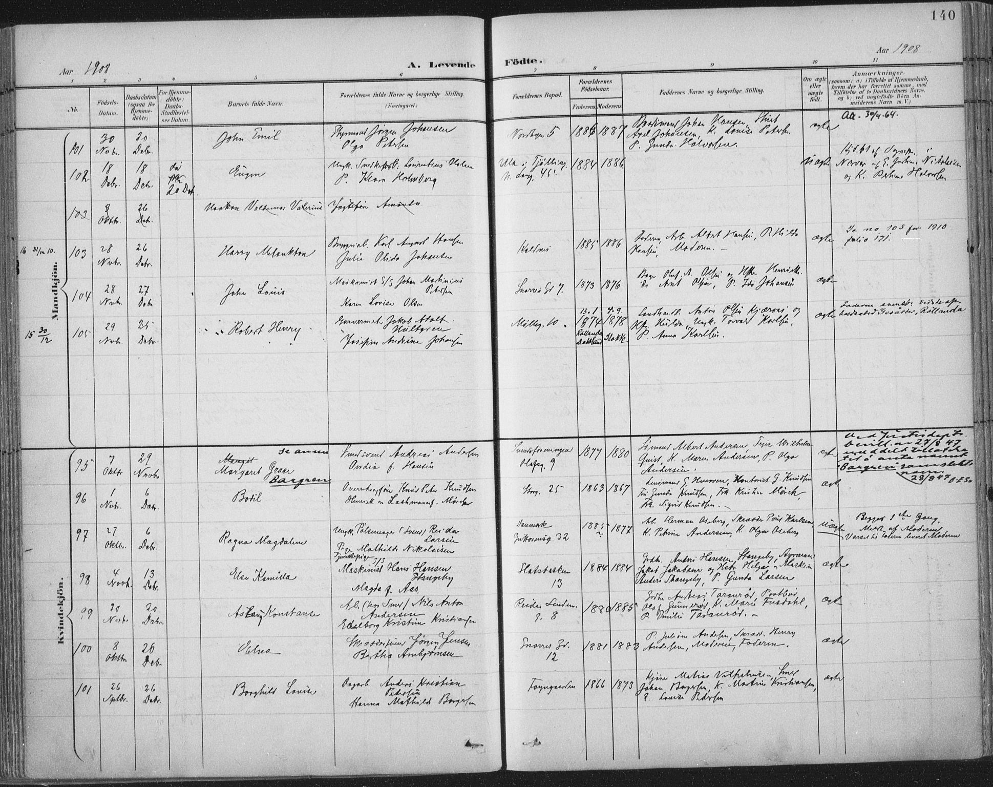 Tønsberg kirkebøker, SAKO/A-330/F/Fa/L0014: Parish register (official) no. I 14, 1900-1913, p. 140