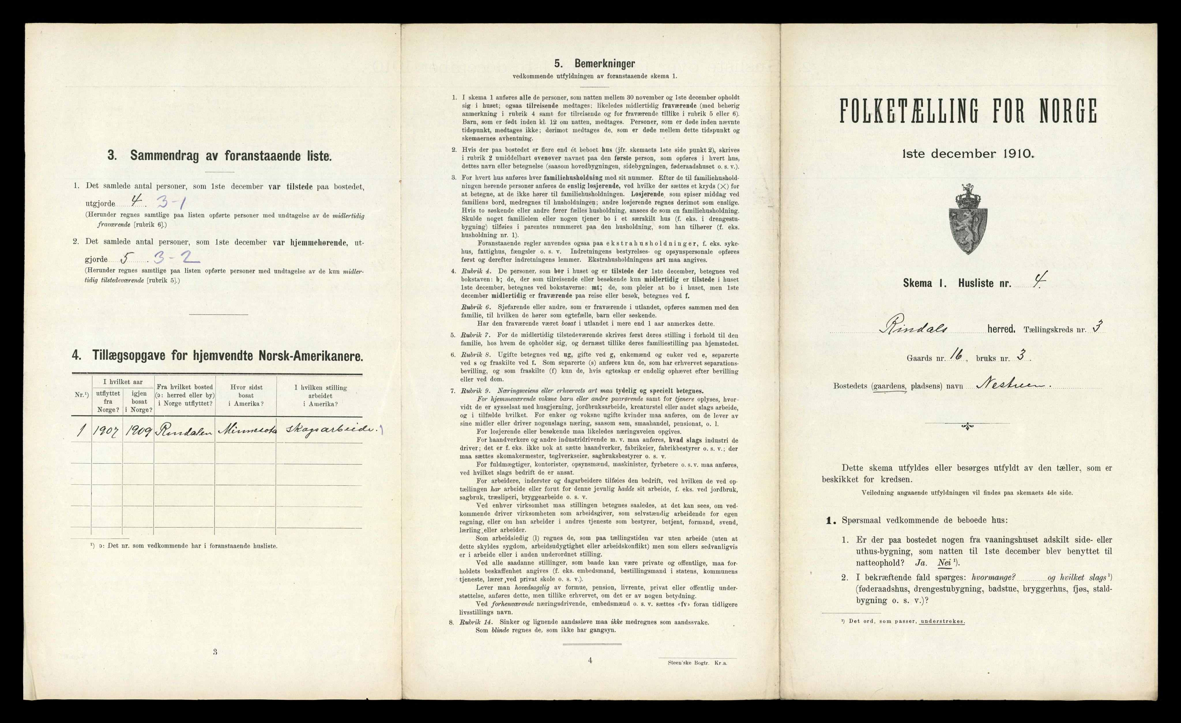 RA, 1910 census for Rindal, 1910, p. 181