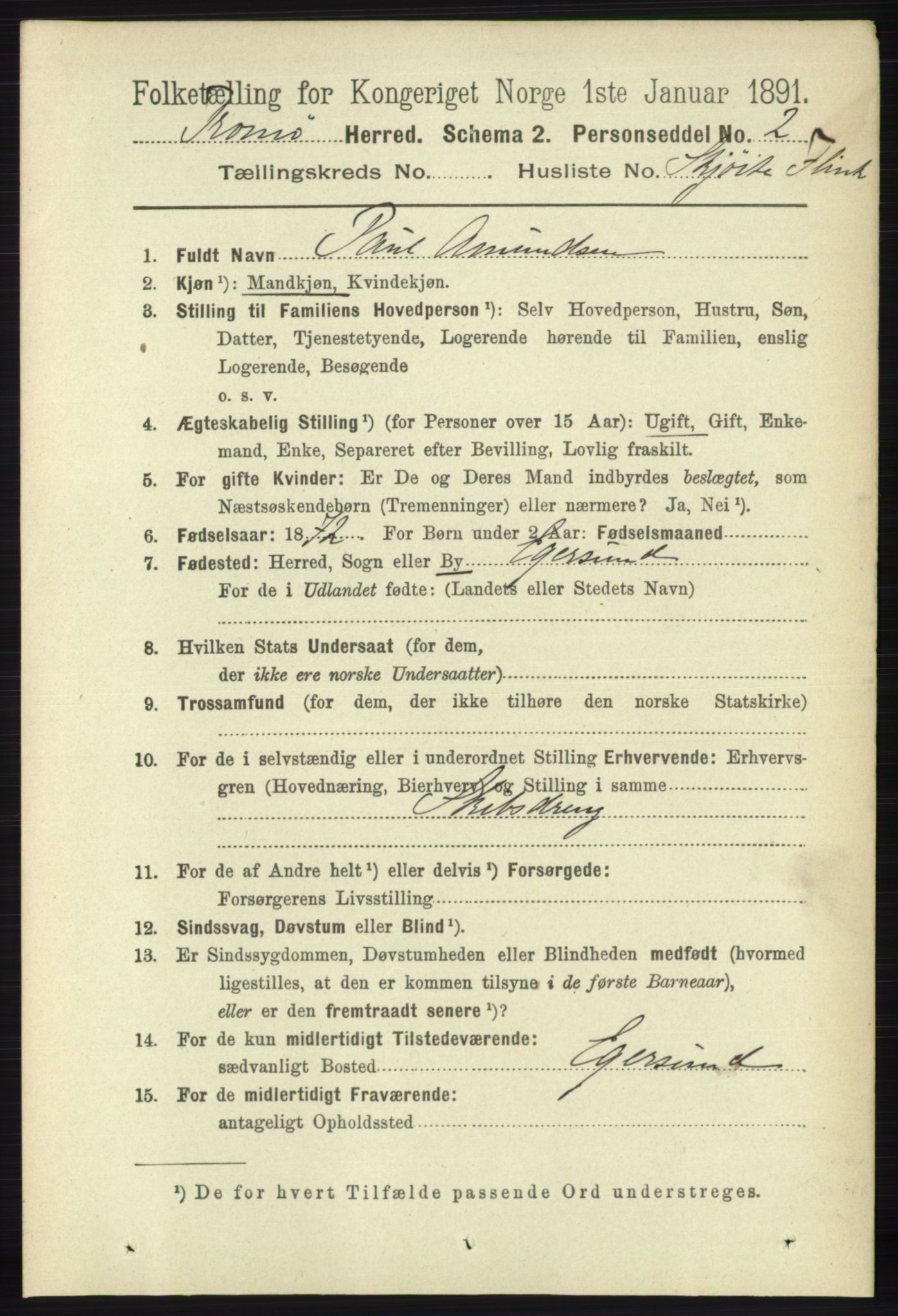 RA, 1891 census for 0921 Tromøy, 1891, p. 3039