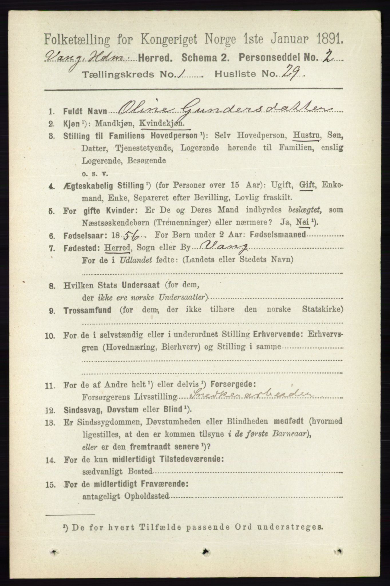 RA, 1891 census for 0414 Vang, 1891, p. 359