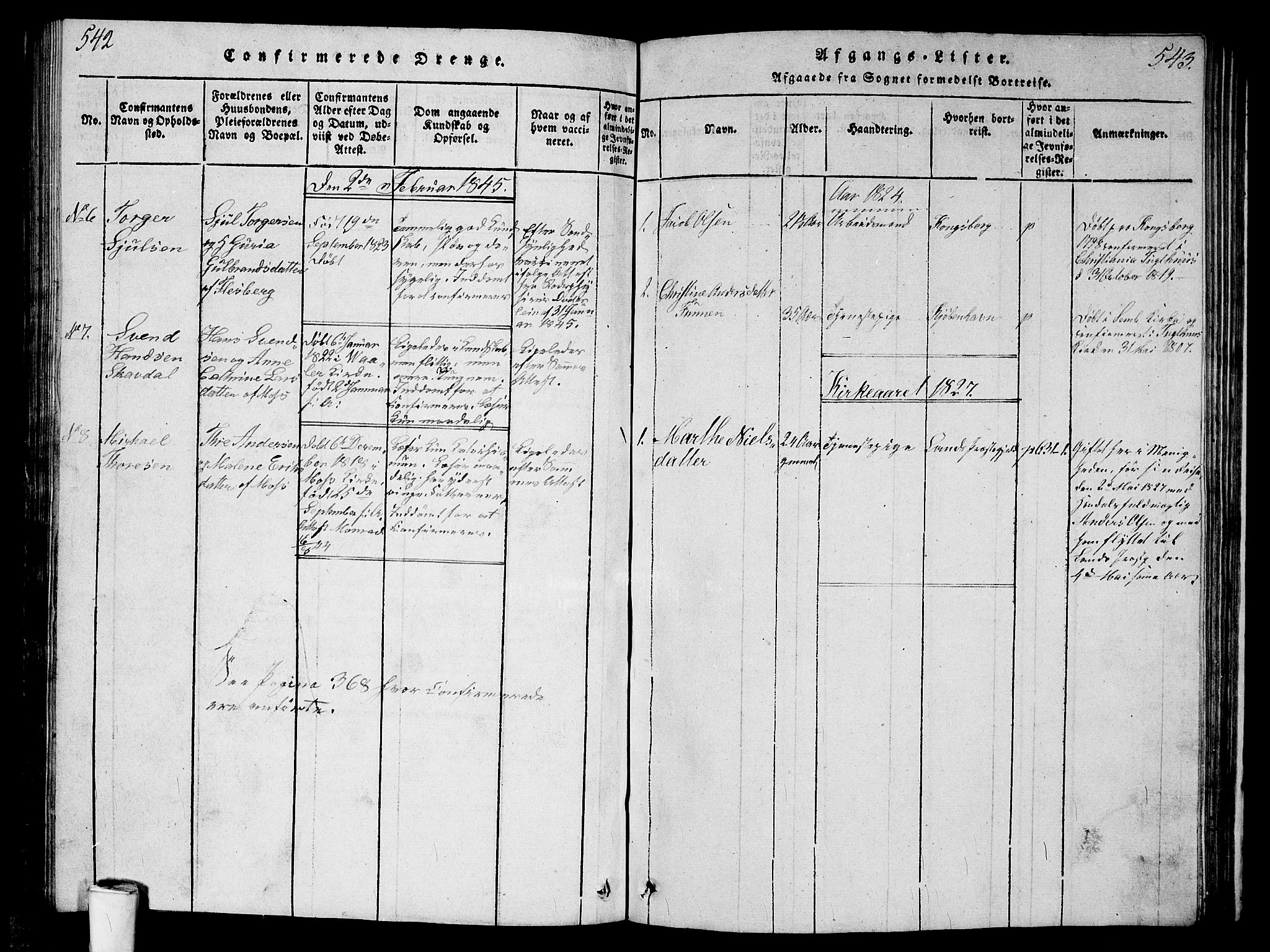 Kristiania tukthusprest Kirkebøker, SAO/A-10881/G/Ga/L0001: Parish register (copy) no. 1, 1818-1857, p. 542-543