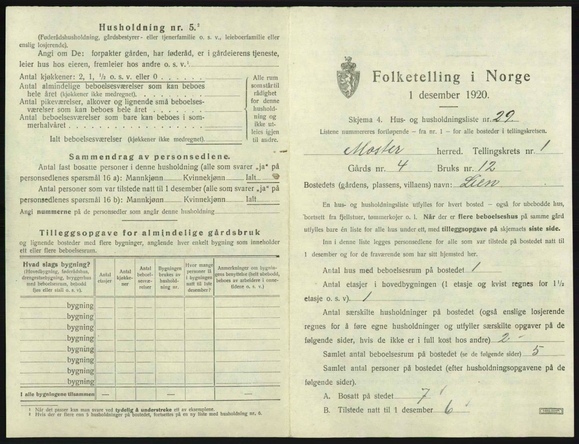 SAB, 1920 census for Moster, 1920, p. 84