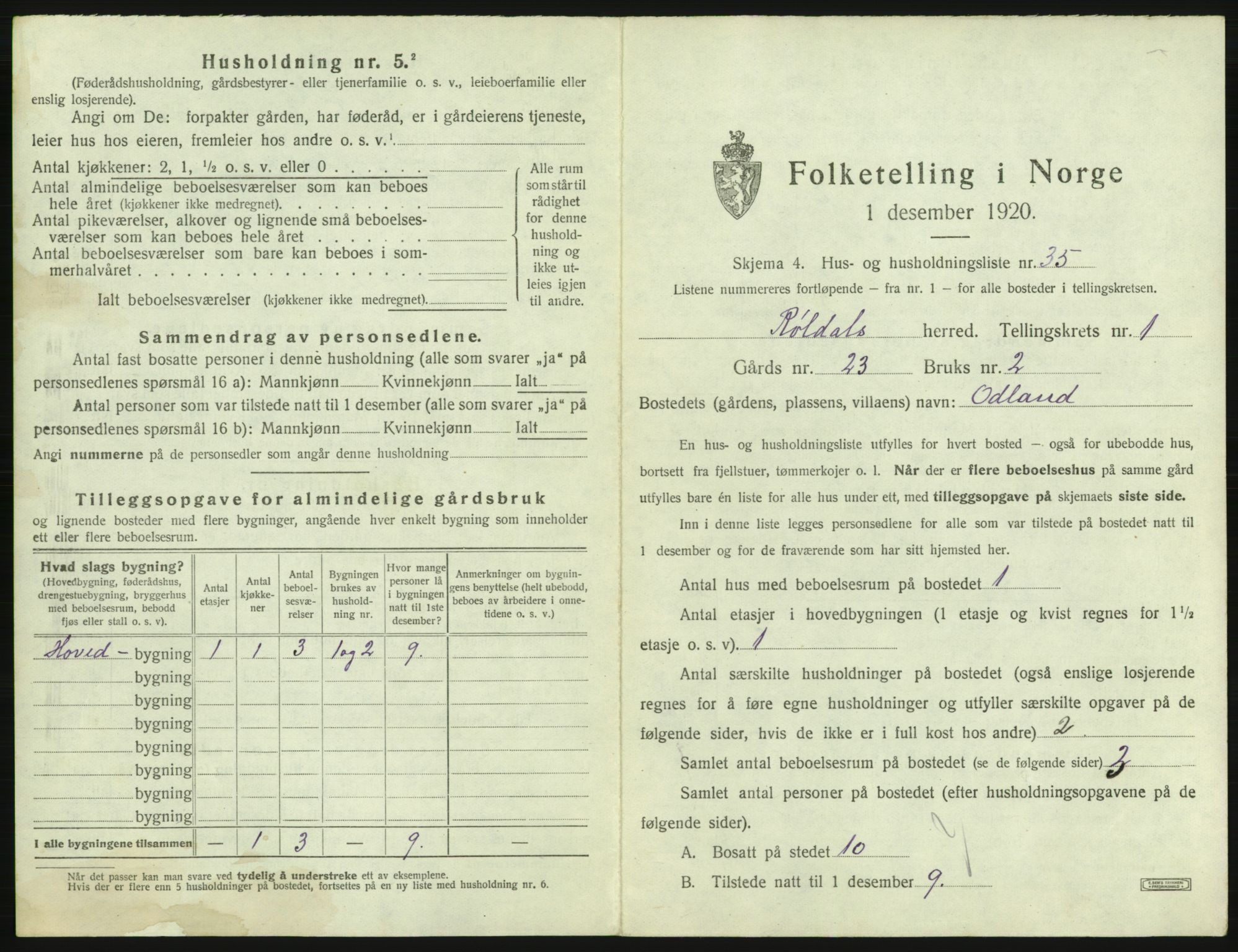 SAB, 1920 census for Røldal, 1920, p. 83