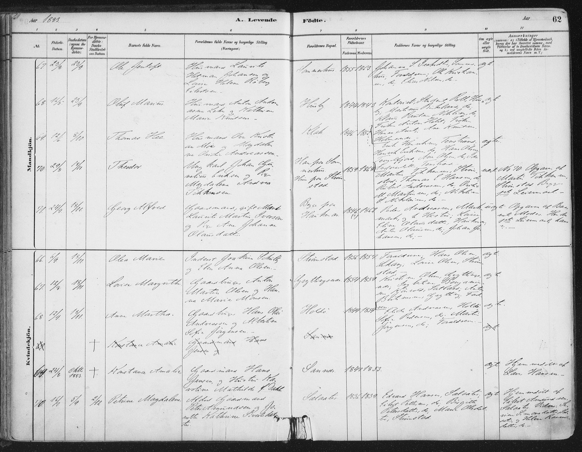 Ministerialprotokoller, klokkerbøker og fødselsregistre - Nordland, SAT/A-1459/888/L1244: Parish register (official) no. 888A10, 1880-1890, p. 62