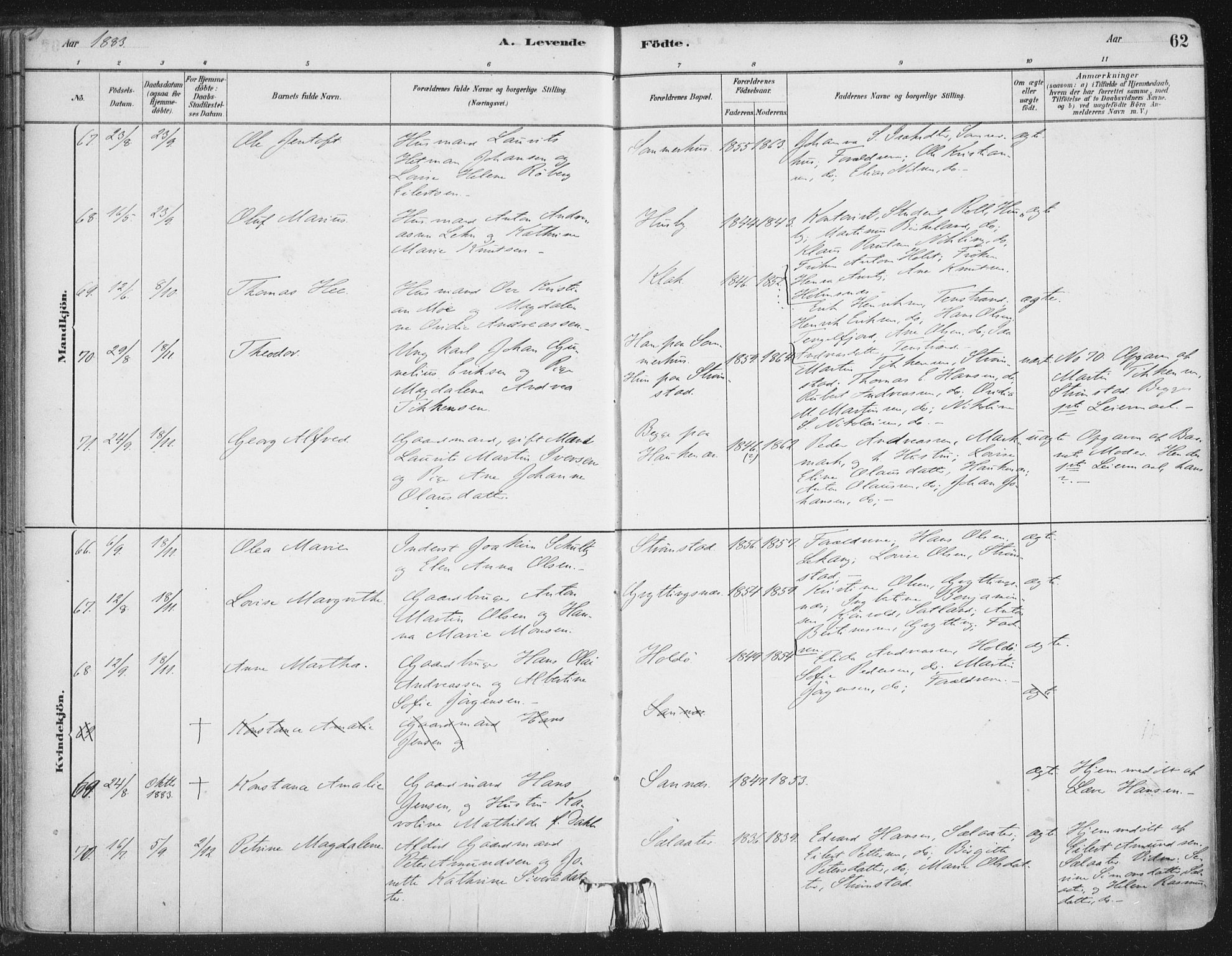 Ministerialprotokoller, klokkerbøker og fødselsregistre - Nordland, AV/SAT-A-1459/888/L1244: Parish register (official) no. 888A10, 1880-1890, p. 62