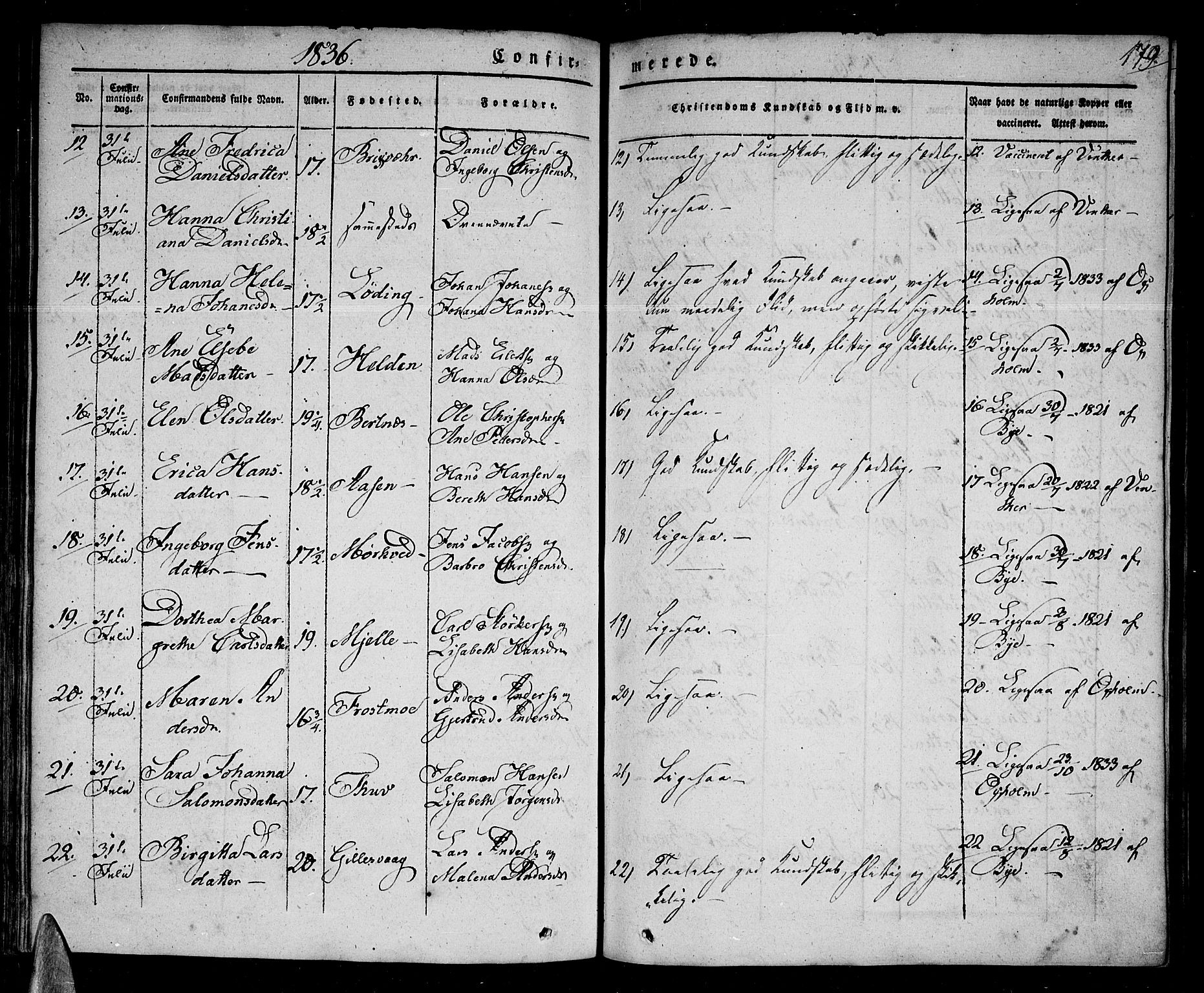 Ministerialprotokoller, klokkerbøker og fødselsregistre - Nordland, AV/SAT-A-1459/801/L0006: Parish register (official) no. 801A06, 1834-1845, p. 179