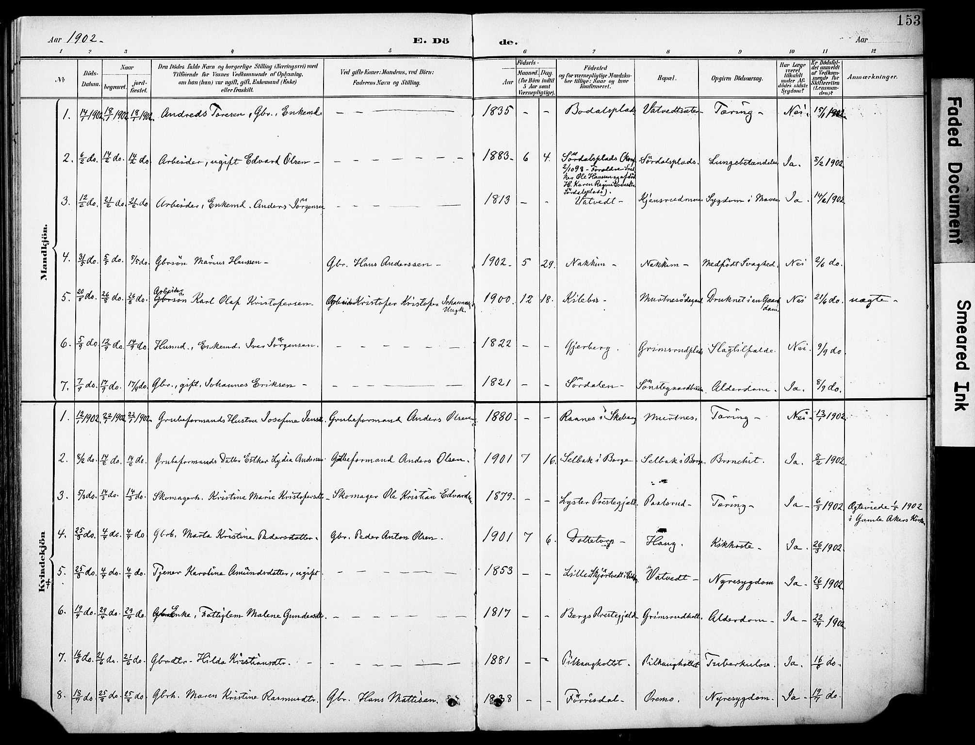 Rakkestad prestekontor Kirkebøker, SAO/A-2008/F/Fb/L0002: Parish register (official) no. II 2, 1900-1920, p. 153