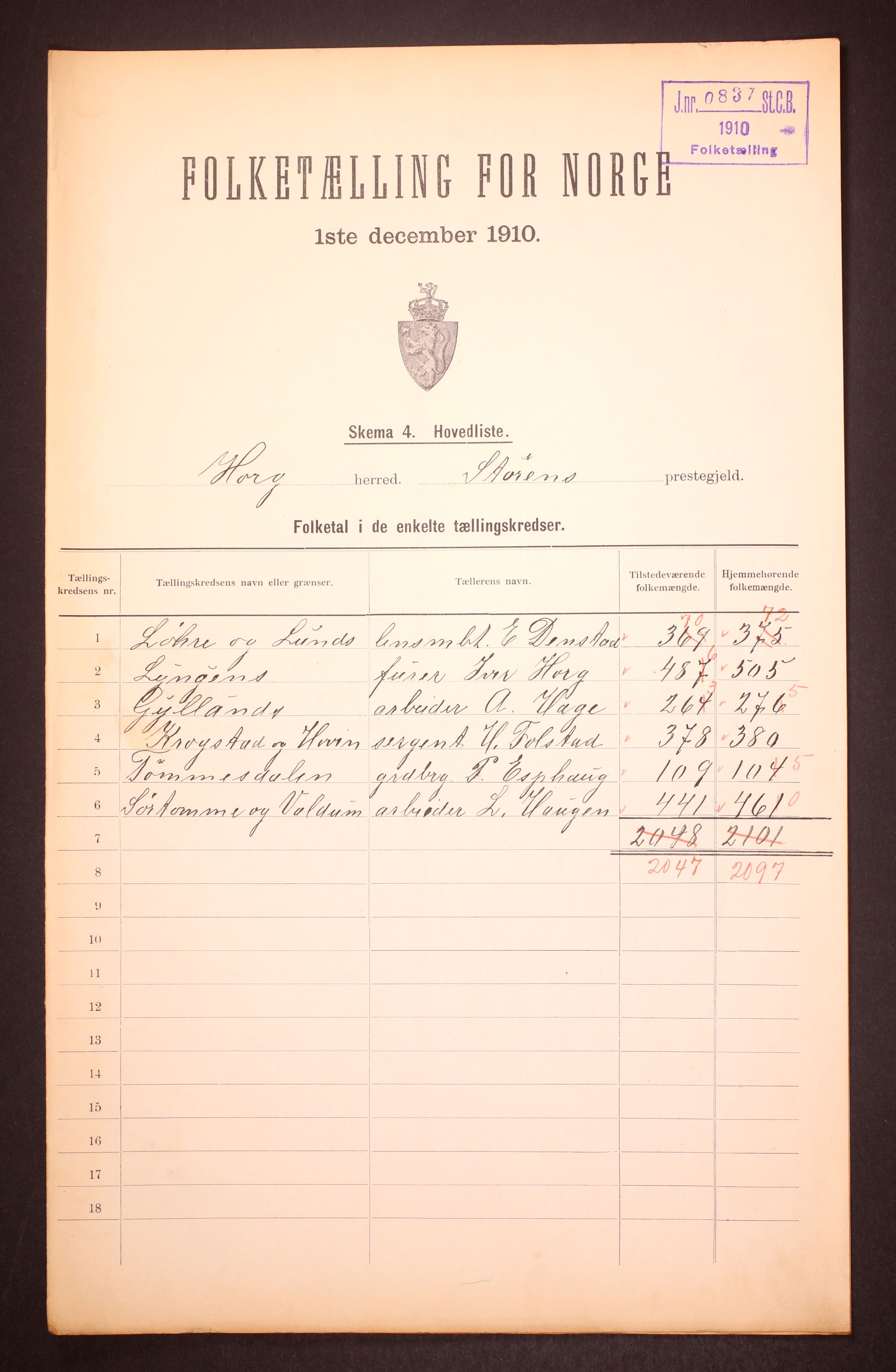 RA, 1910 census for Horg, 1910, p. 2