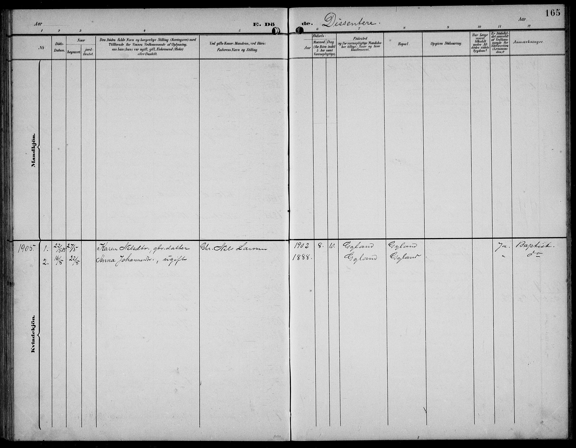 Bakke sokneprestkontor, SAK/1111-0002/F/Fb/Fbb/L0004: Parish register (copy) no. B 4, 1896-1927, p. 165