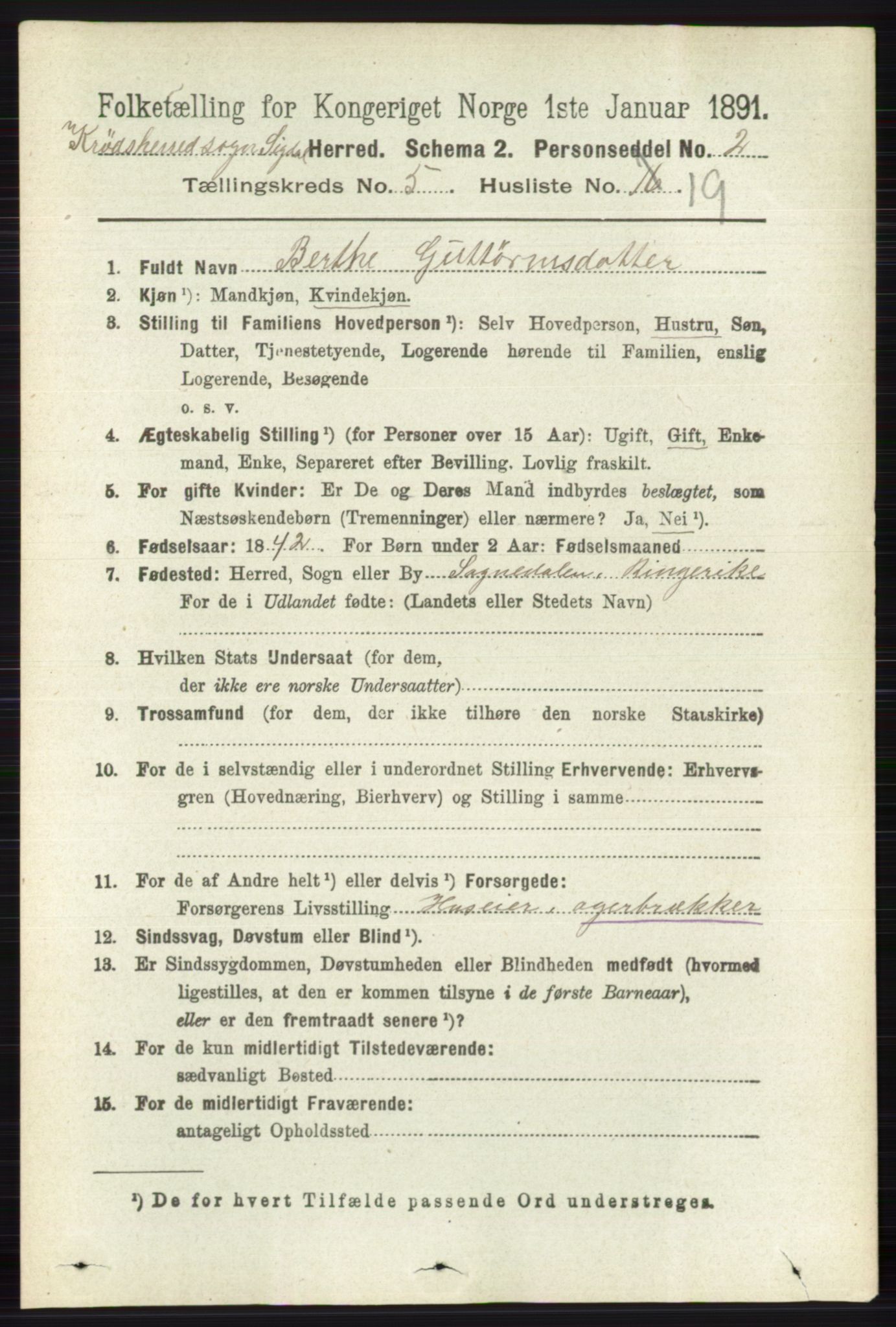 RA, 1891 census for 0621 Sigdal, 1891, p. 6421