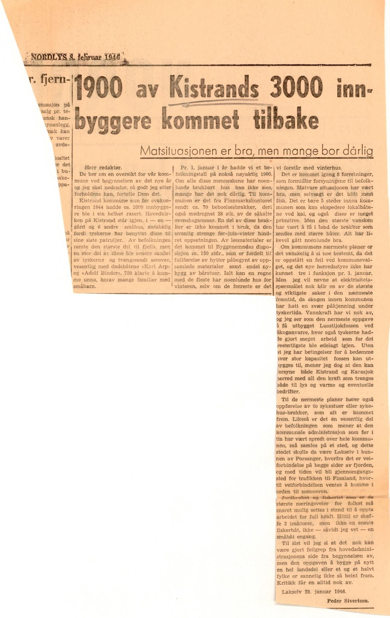 Finnmarkskontorets presse- og opplysningsarkiv , FMFB/A-1198/E/L0009/0006: 7. Opplysninger om herreder / kommuner i Nord-Troms og Finnmark / Kistrand