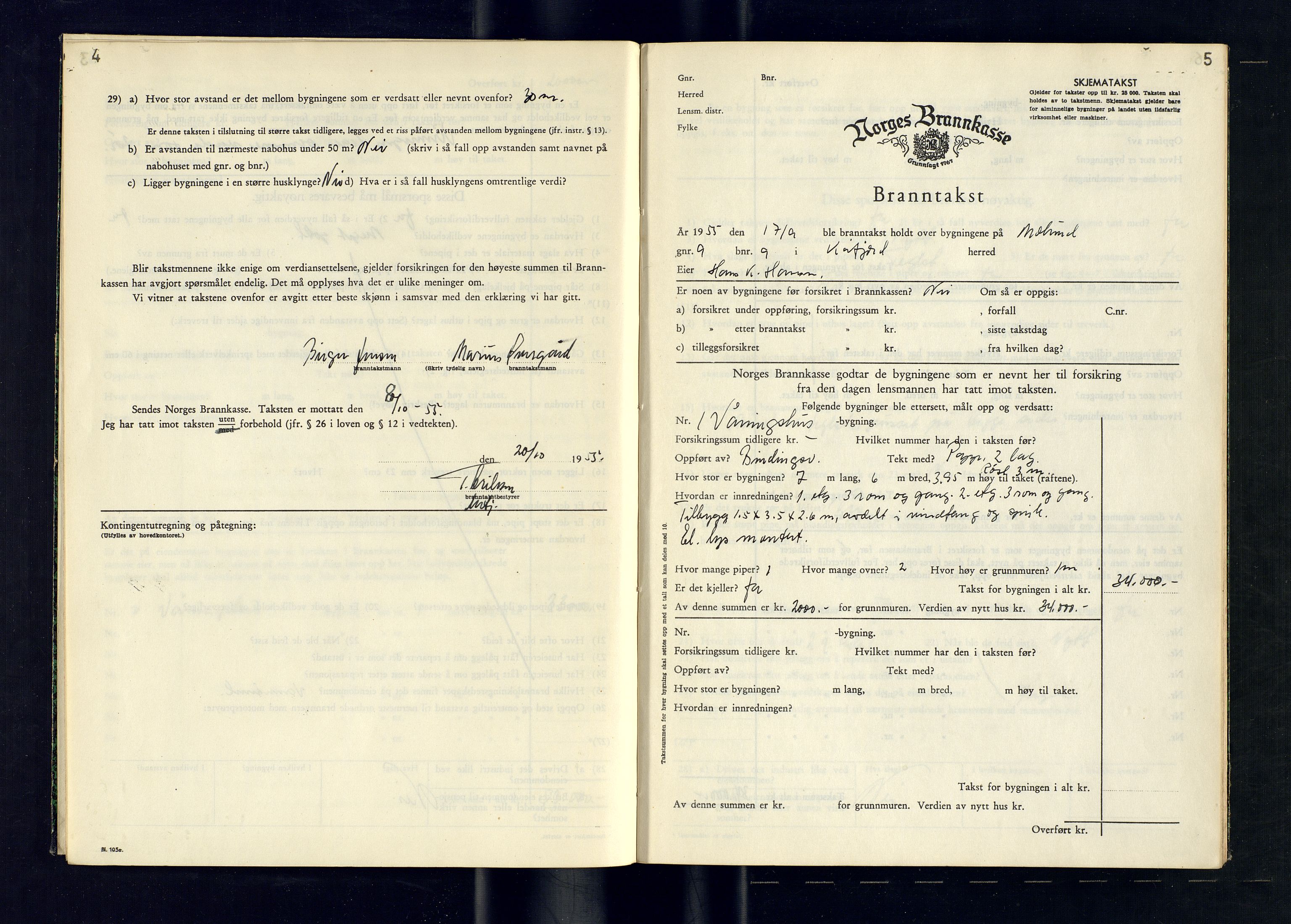 Lyngen lensmannskontor, AV/SATØ-SATO-99/F/Fm/Fmb/L0145: Branntakstprotokoller, 1955, p. 4-5