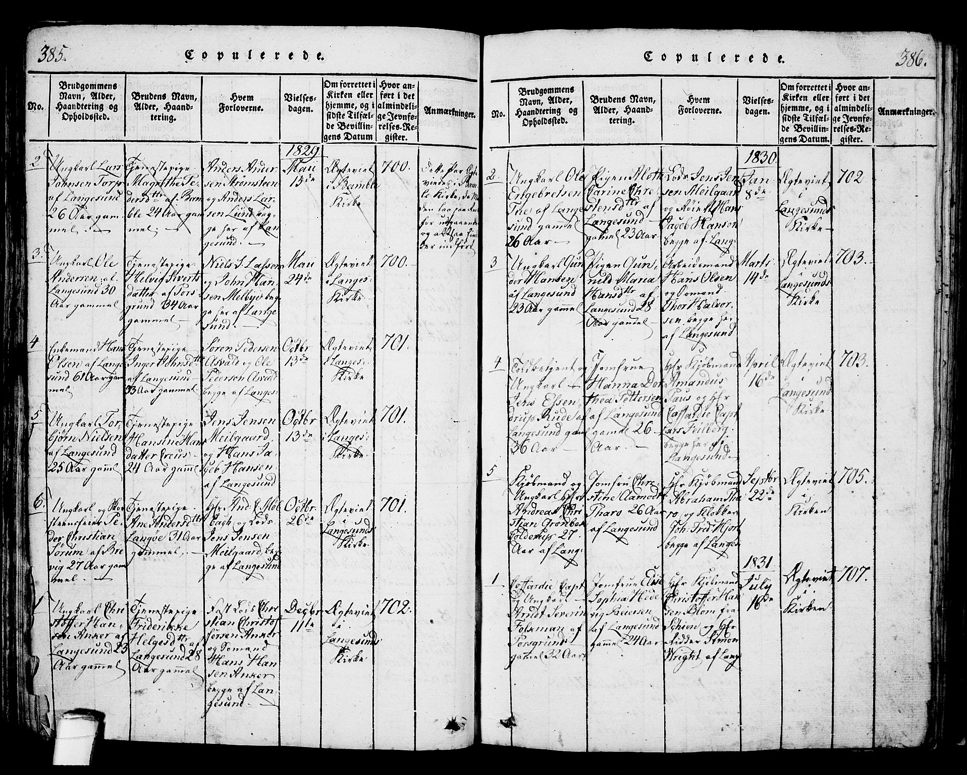 Langesund kirkebøker, SAKO/A-280/G/Ga/L0003: Parish register (copy) no. 3, 1815-1858, p. 385-386