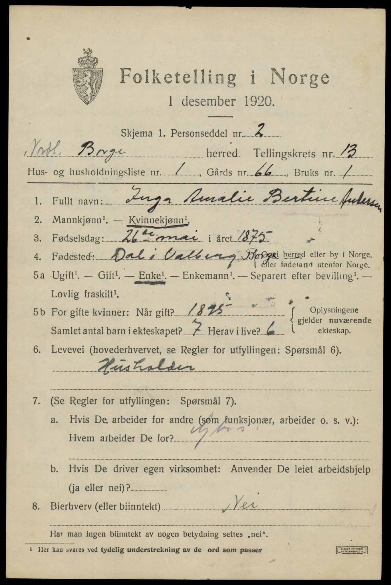 SAT, 1920 census for Borge, 1920, p. 10301