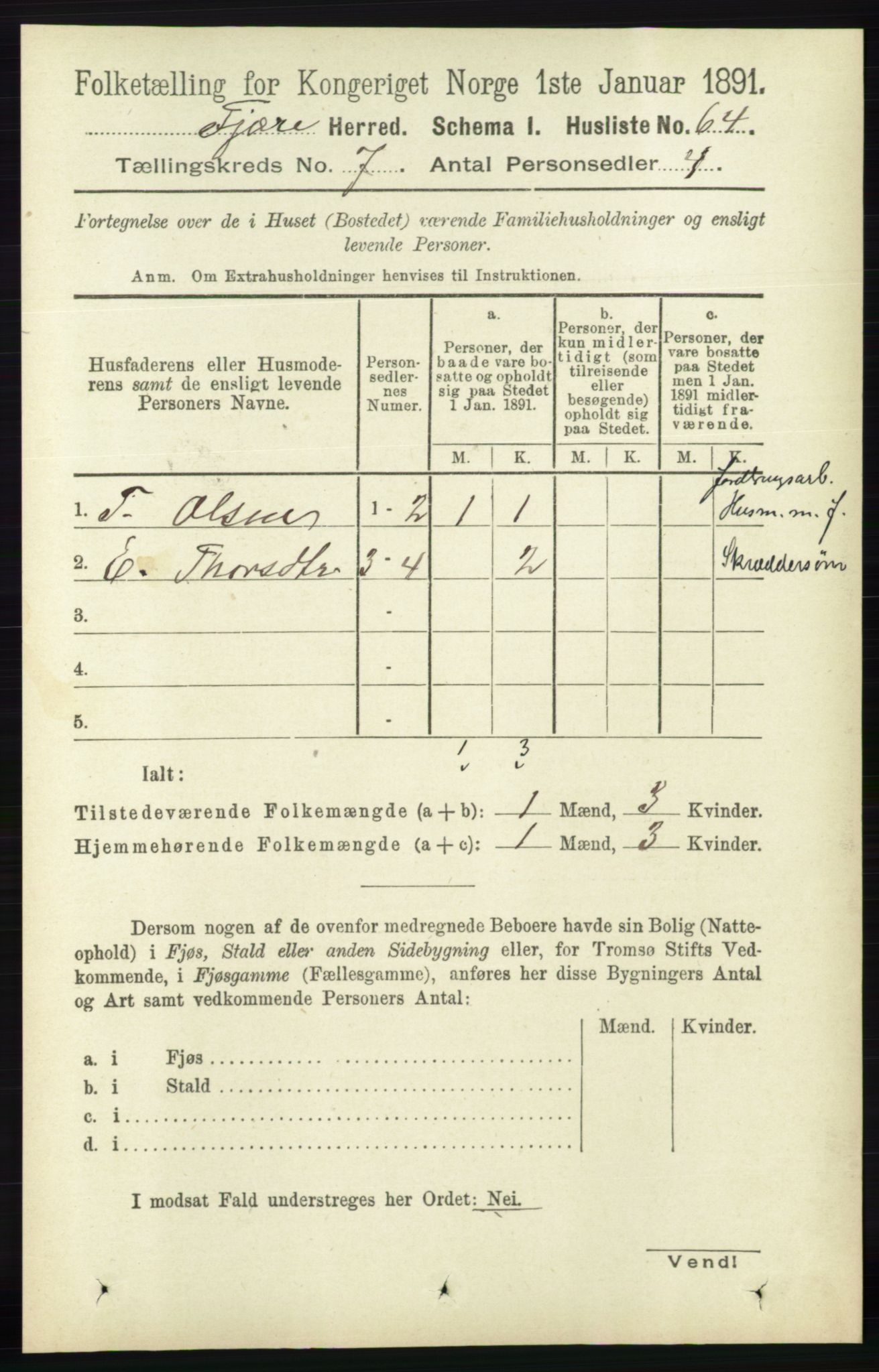 RA, 1891 census for 0923 Fjære, 1891, p. 3187