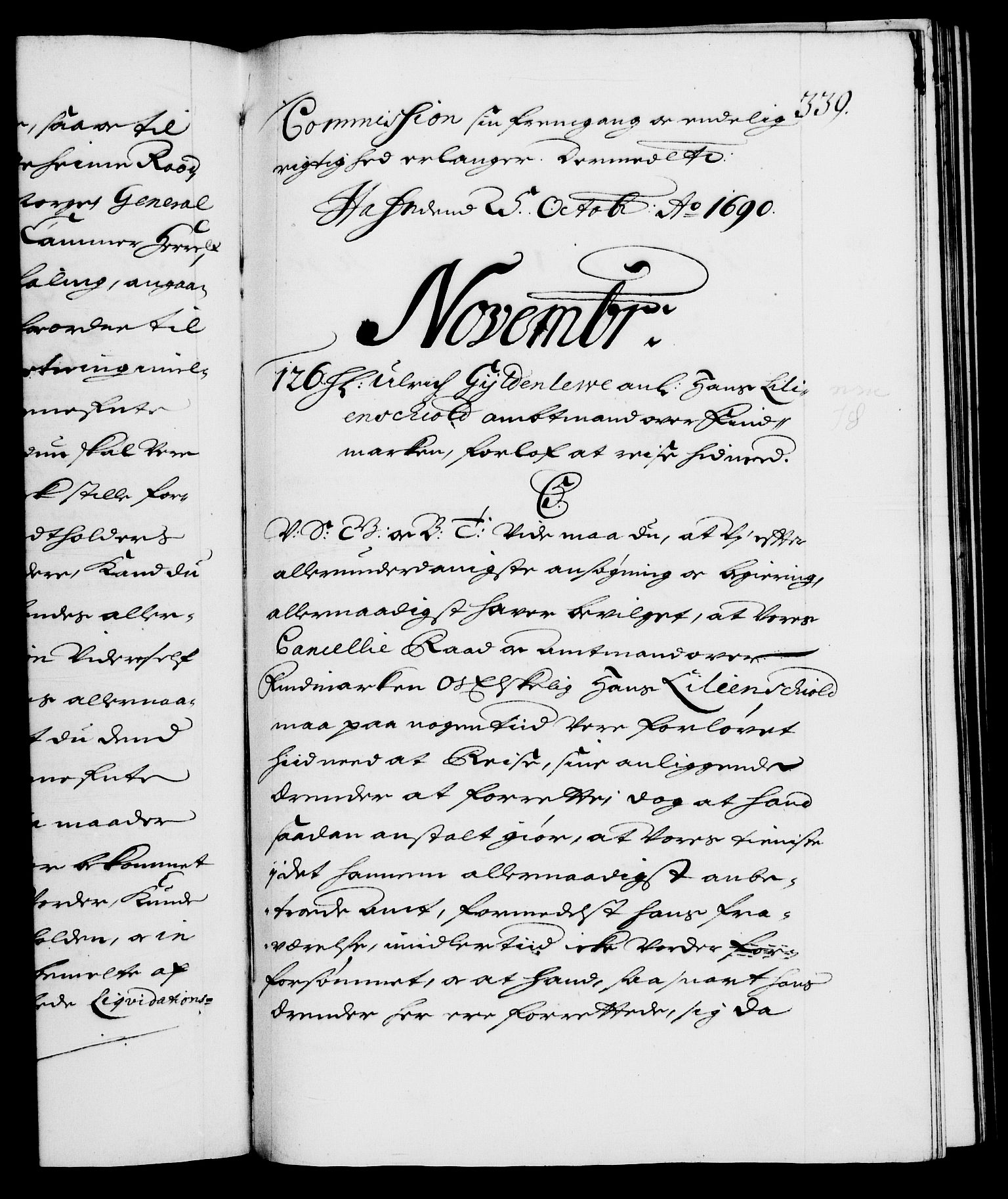 Danske Kanselli 1572-1799, AV/RA-EA-3023/F/Fc/Fca/Fcab/L0014: Norske tegnelser (mikrofilm), 1688-1691, p. 339a