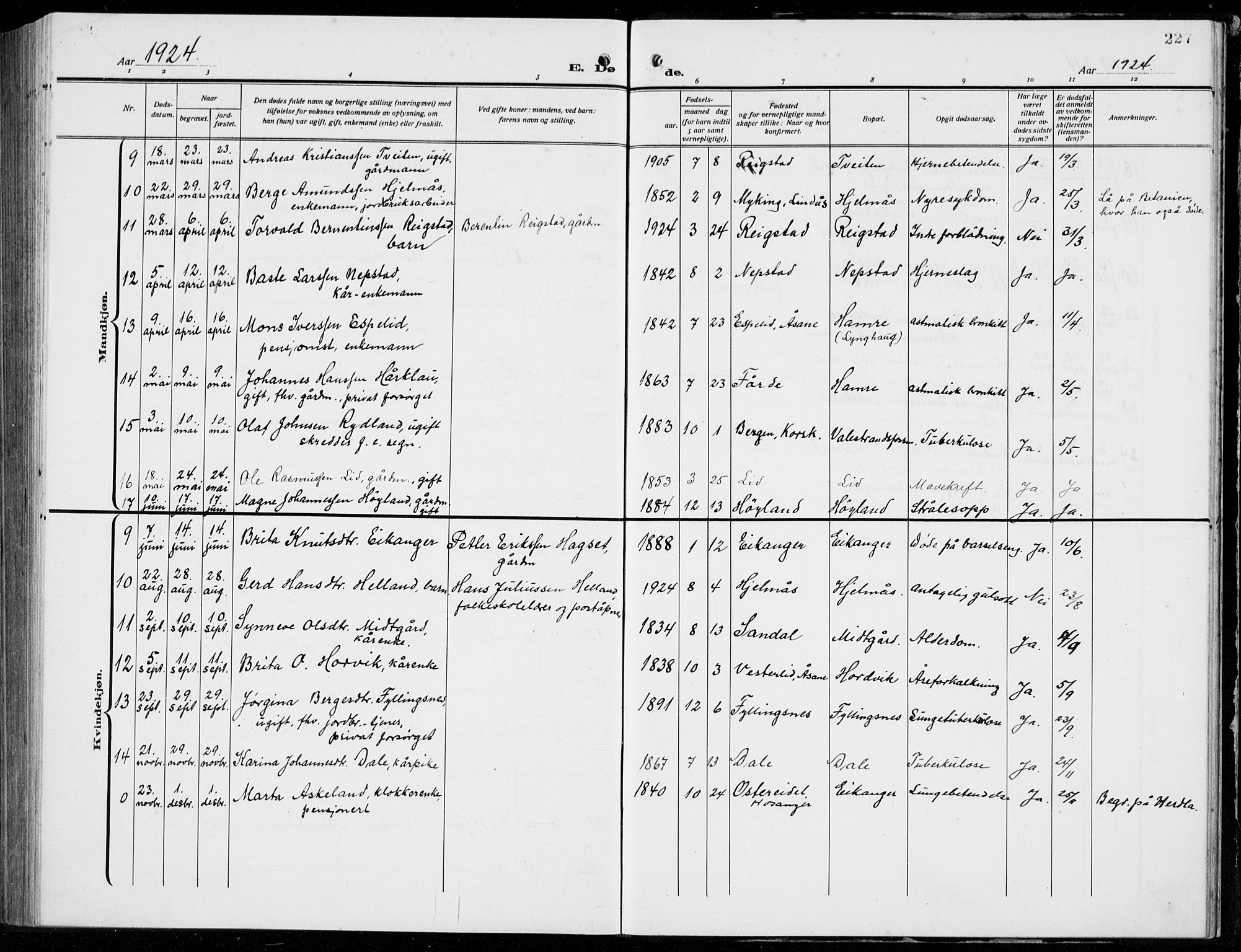 Hamre sokneprestembete, AV/SAB-A-75501/H/Ha/Hab: Parish register (copy) no. B 5, 1920-1940, p. 227