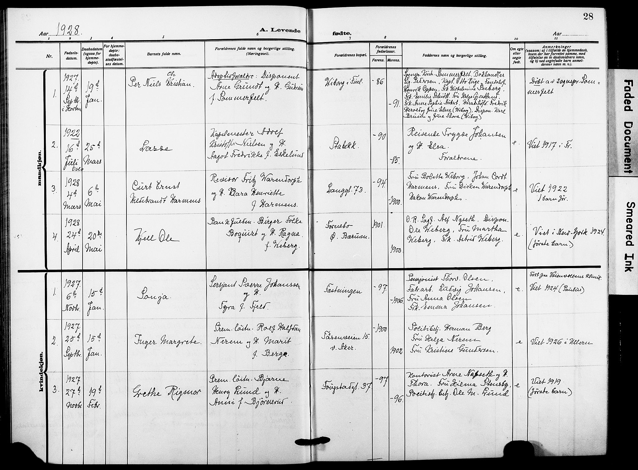 Garnisonsmenigheten Kirkebøker, SAO/A-10846/F/Fa/L0016: Parish register (official) no. 16, 1922-1930, p. 28