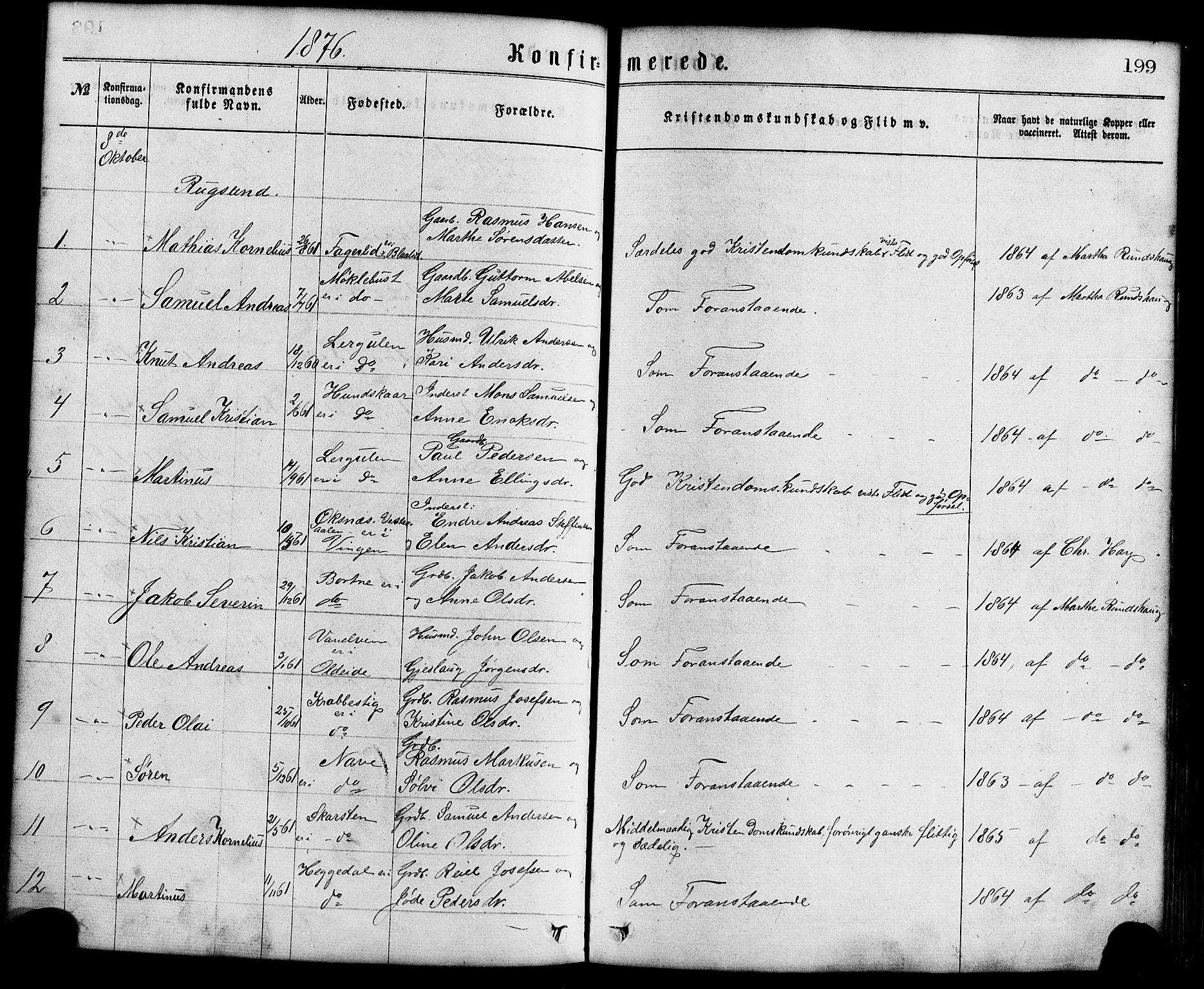 Davik sokneprestembete, AV/SAB-A-79701/H/Haa/Haaa/L0006: Parish register (official) no. A 6, 1867-1881, p. 199