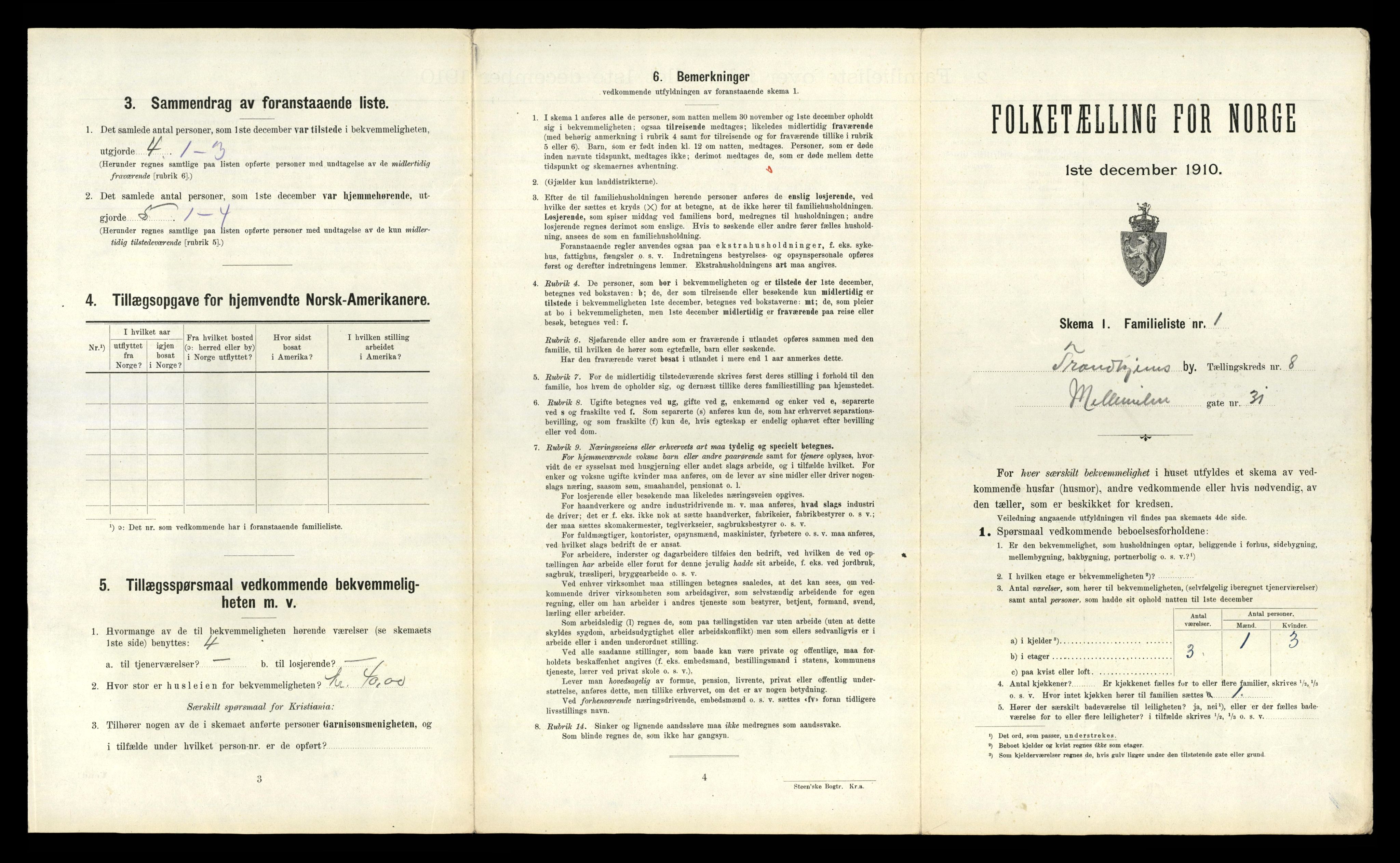 RA, 1910 census for Trondheim, 1910, p. 2953