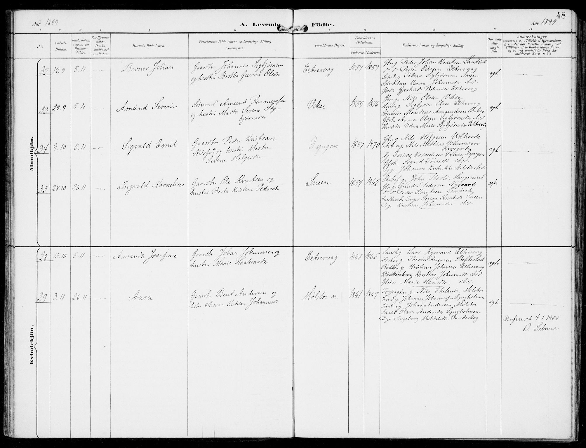 Sveio Sokneprestembete, AV/SAB-A-78501/H/Haa: Parish register (official) no. B  3, 1894-1906, p. 48