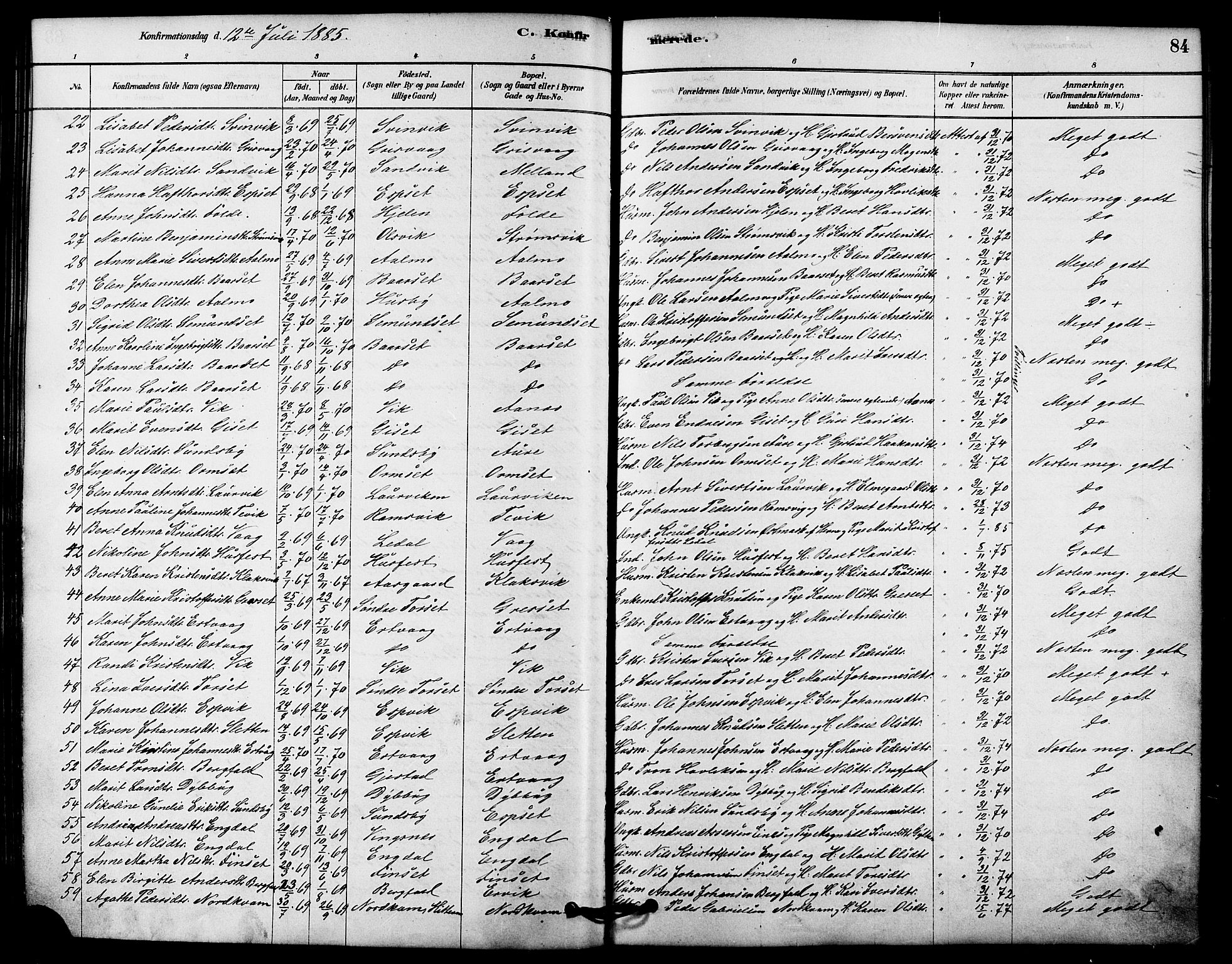 Ministerialprotokoller, klokkerbøker og fødselsregistre - Møre og Romsdal, SAT/A-1454/578/L0906: Parish register (official) no. 578A05, 1878-1886, p. 84