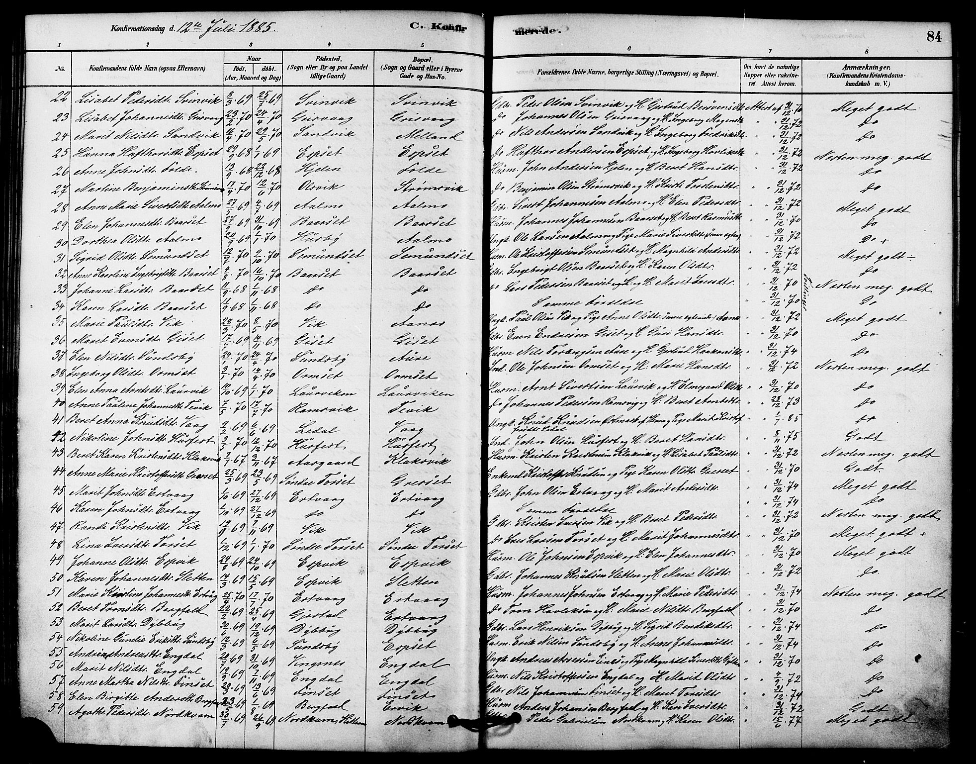 Ministerialprotokoller, klokkerbøker og fødselsregistre - Møre og Romsdal, AV/SAT-A-1454/578/L0906: Parish register (official) no. 578A05, 1878-1886, p. 84