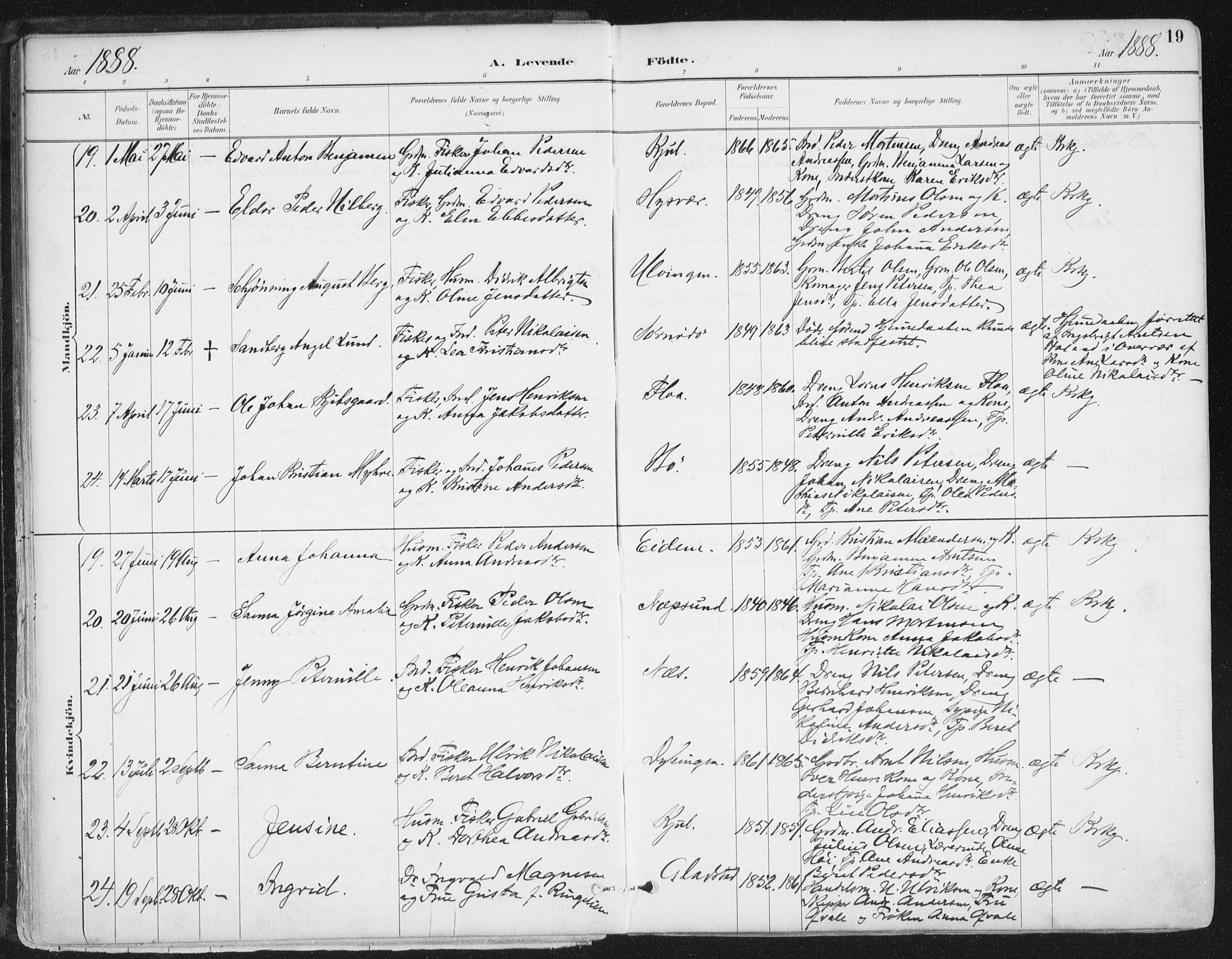 Ministerialprotokoller, klokkerbøker og fødselsregistre - Nordland, AV/SAT-A-1459/816/L0244: Parish register (official) no. 816A10, 1886-1903, p. 19
