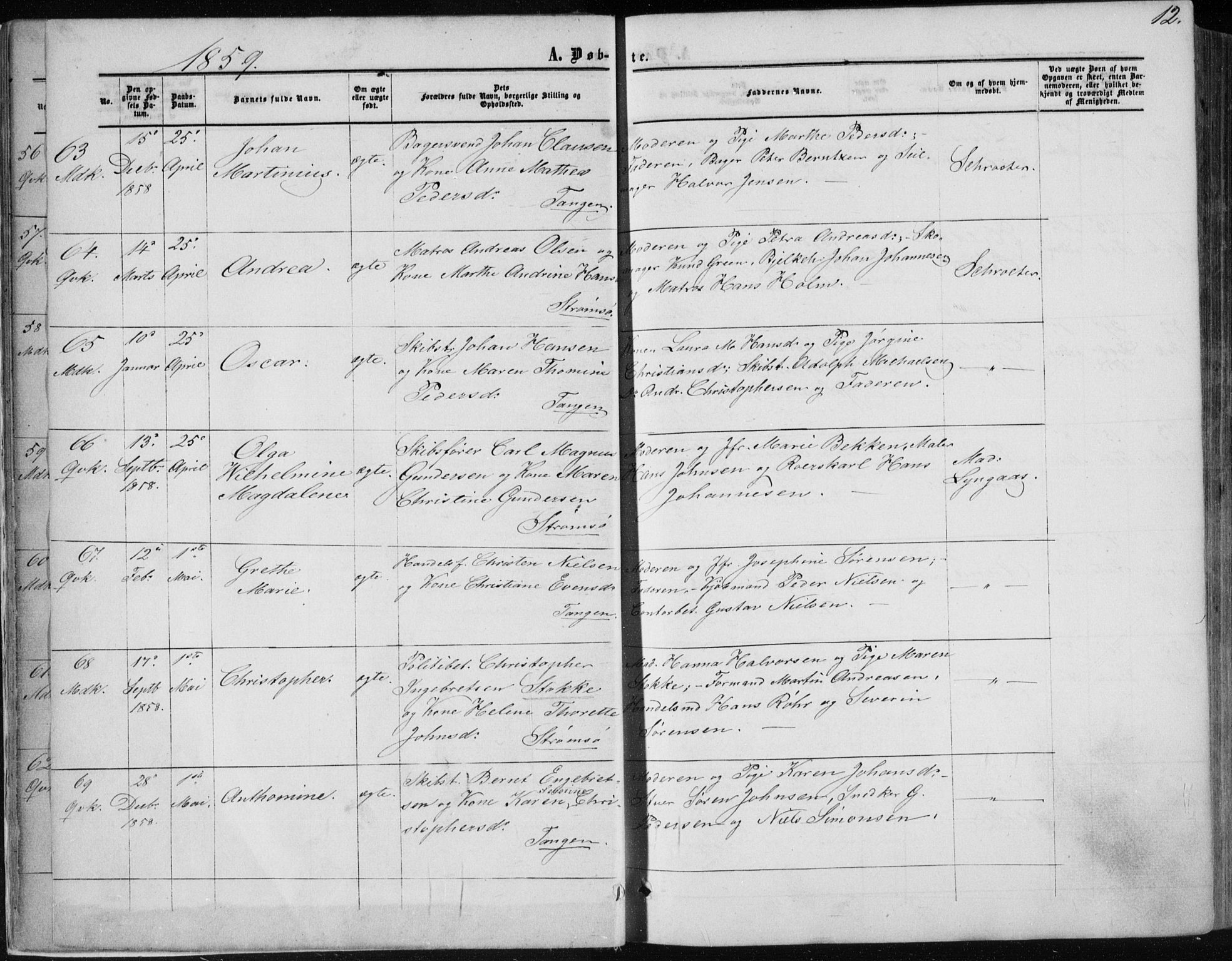 Strømsø kirkebøker, SAKO/A-246/F/Fa/L0015: Parish register (official) no. I 15, 1859-1868, p. 12