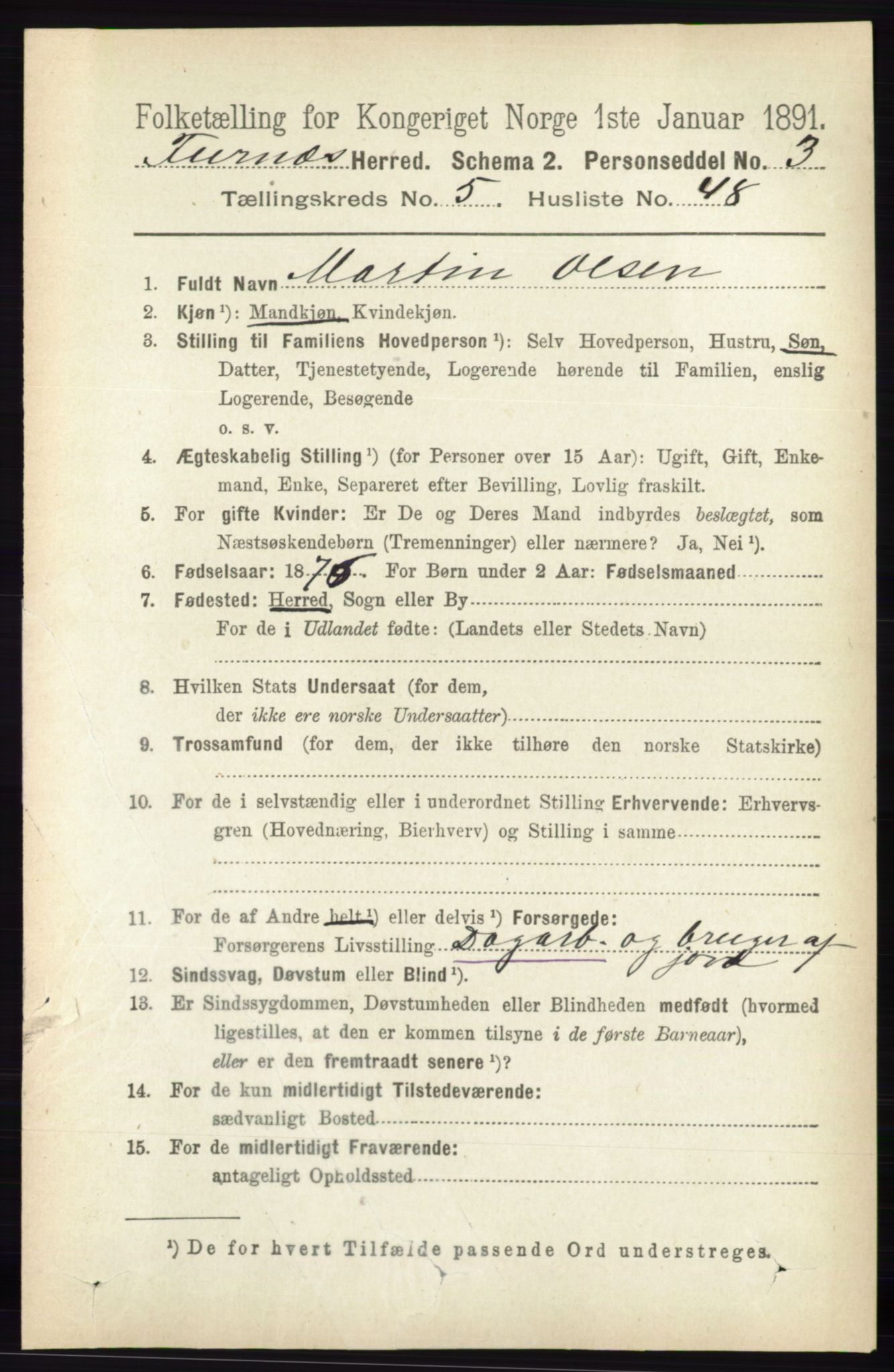 RA, Census 1891 for 0413 Furnes herred, 1891, p. 3483