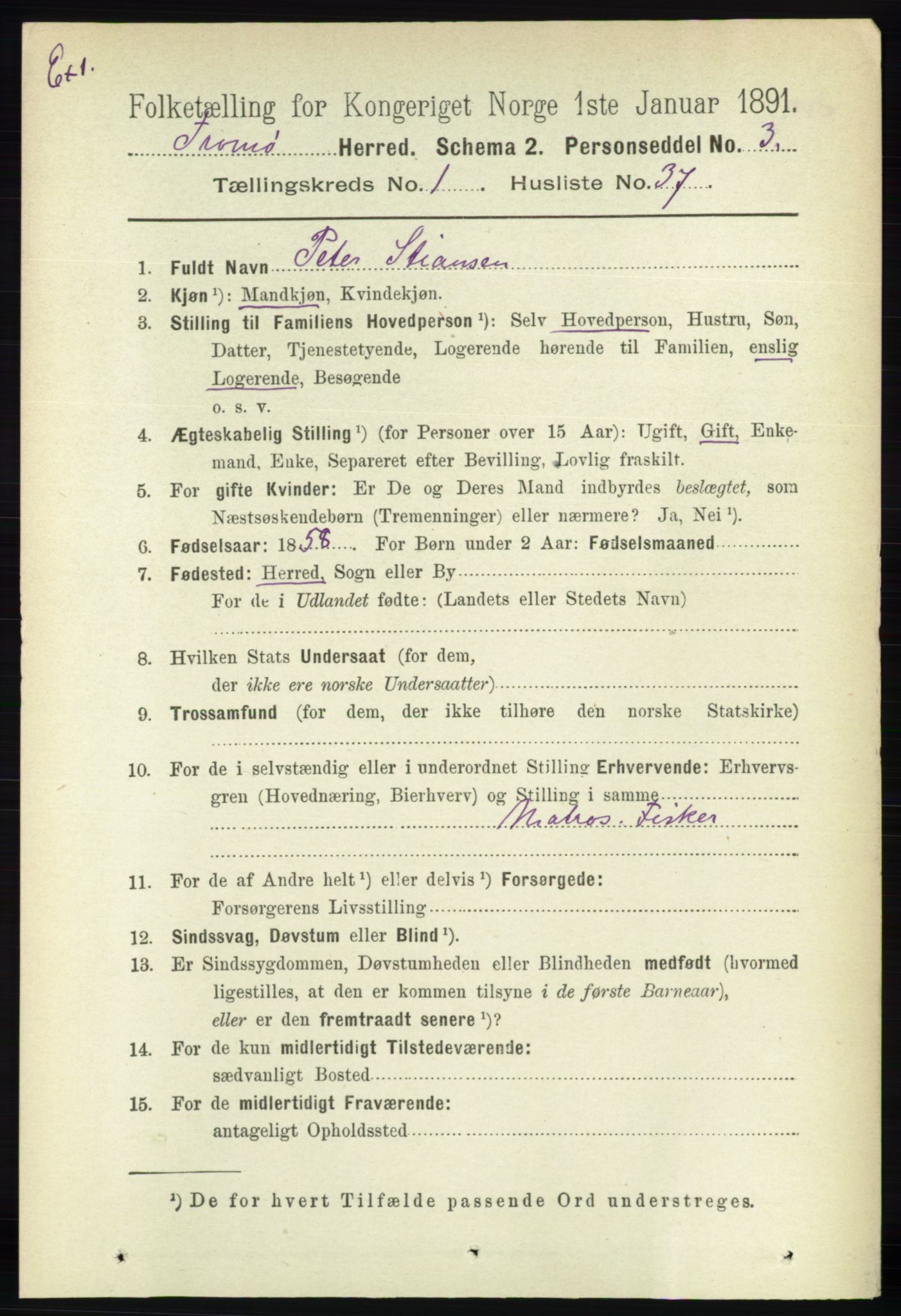 RA, Census 1891 for Nedenes amt: Gjenparter av personsedler for beslektede ektefeller, menn, 1891, p. 561