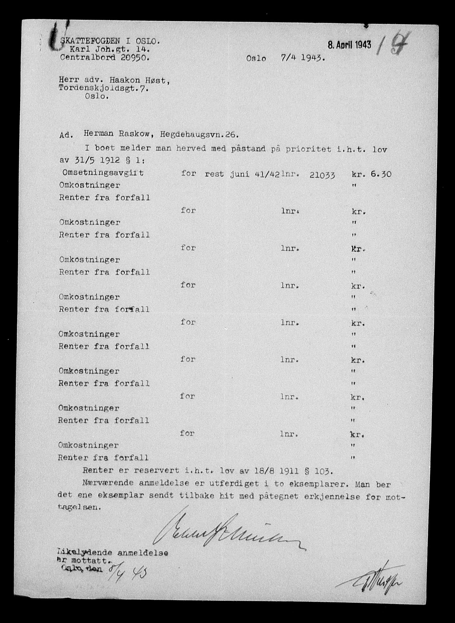 Justisdepartementet, Tilbakeføringskontoret for inndratte formuer, AV/RA-S-1564/H/Hc/Hcc/L0972: --, 1945-1947, p. 57