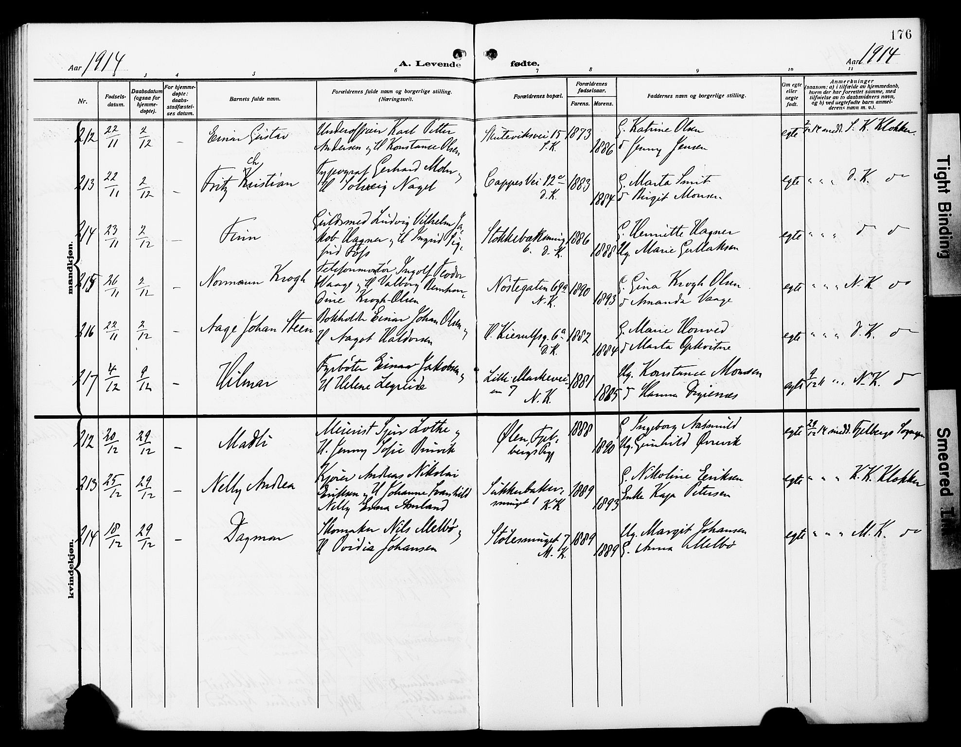 Fødselsstiftelsens sokneprestembete*, SAB/-: Parish register (official) no. A 4, 1910-1918, p. 176