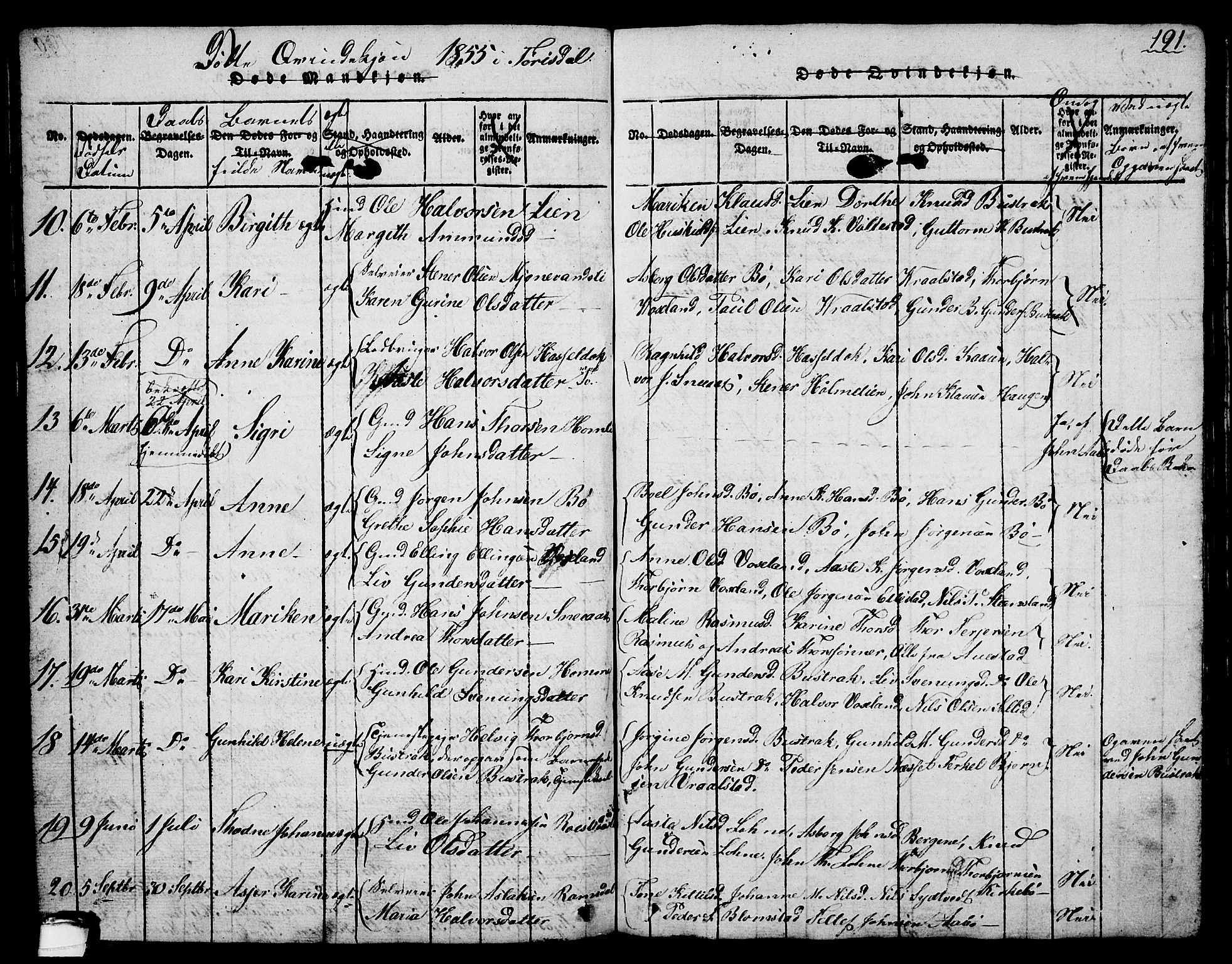 Drangedal kirkebøker, SAKO/A-258/G/Ga/L0001: Parish register (copy) no. I 1 /2, 1814-1856, p. 191