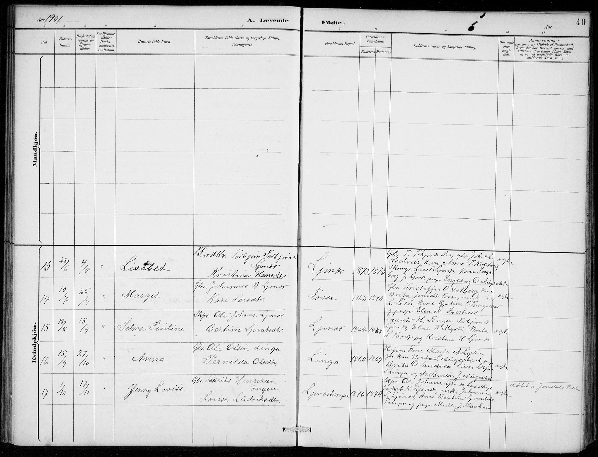 Strandebarm sokneprestembete, SAB/A-78401/H/Hab: Parish register (copy) no. B  1, 1891-1914, p. 40
