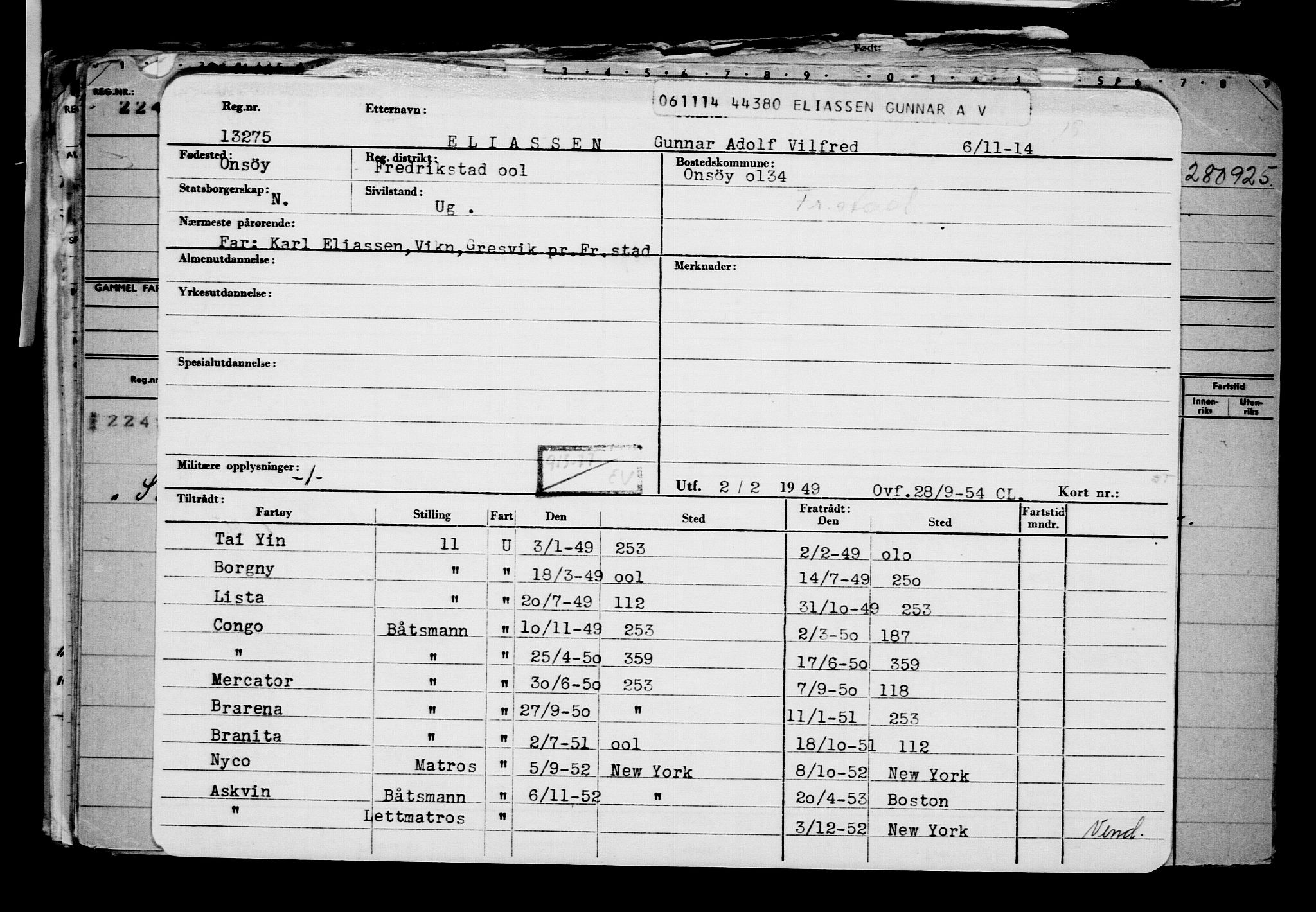 Direktoratet for sjømenn, RA/S-3545/G/Gb/L0125: Hovedkort, 1914, p. 86