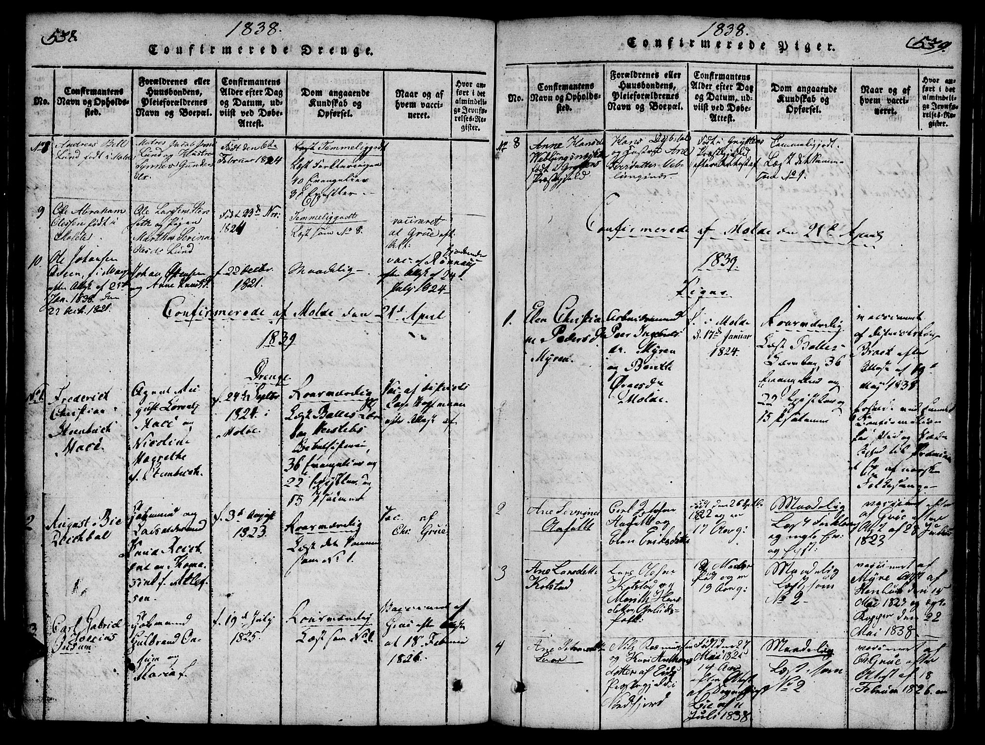 Ministerialprotokoller, klokkerbøker og fødselsregistre - Møre og Romsdal, SAT/A-1454/558/L0688: Parish register (official) no. 558A02, 1818-1843, p. 538-539