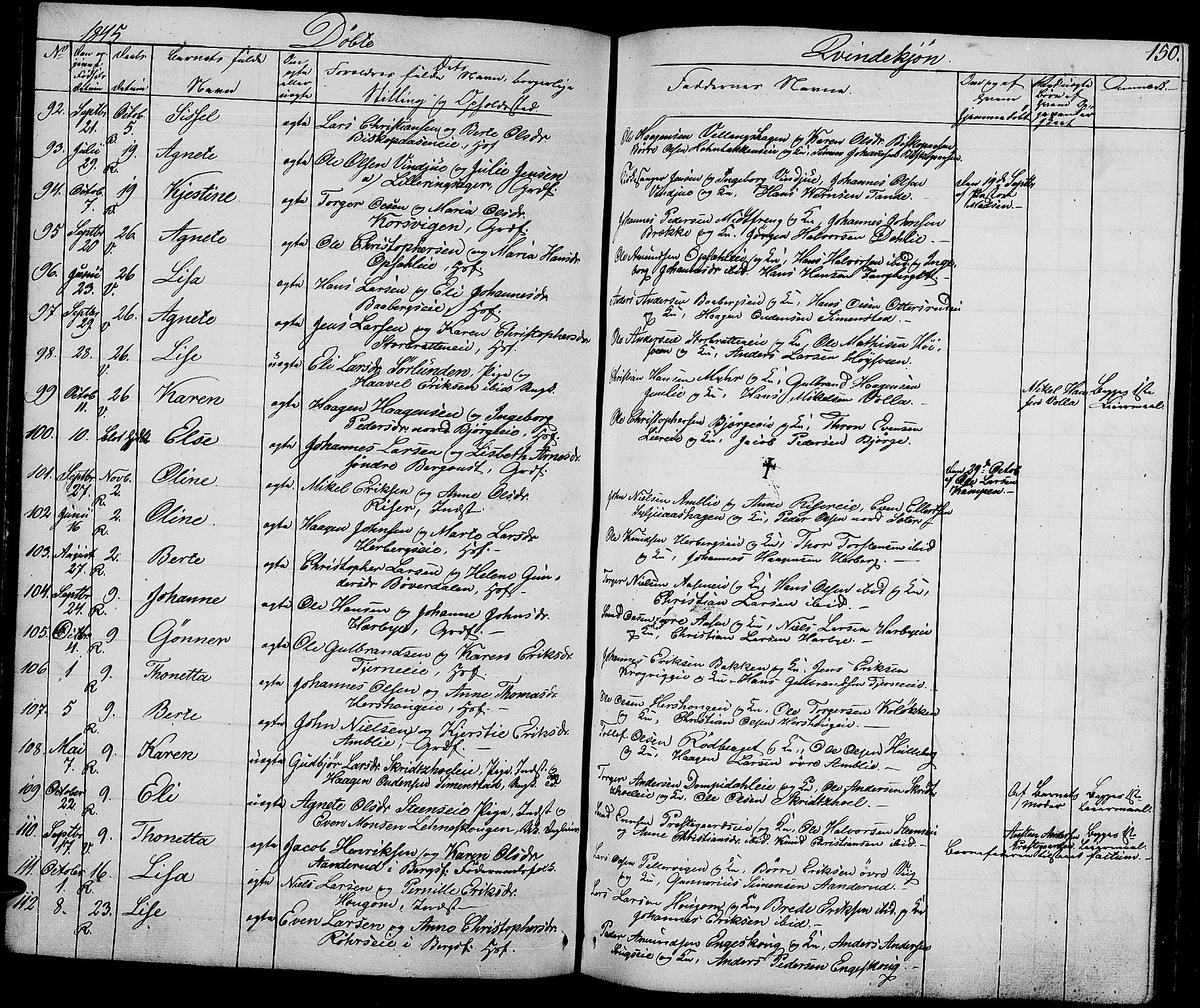 Ringsaker prestekontor, AV/SAH-PREST-014/L/La/L0005: Parish register (copy) no. 5, 1839-1850, p. 150