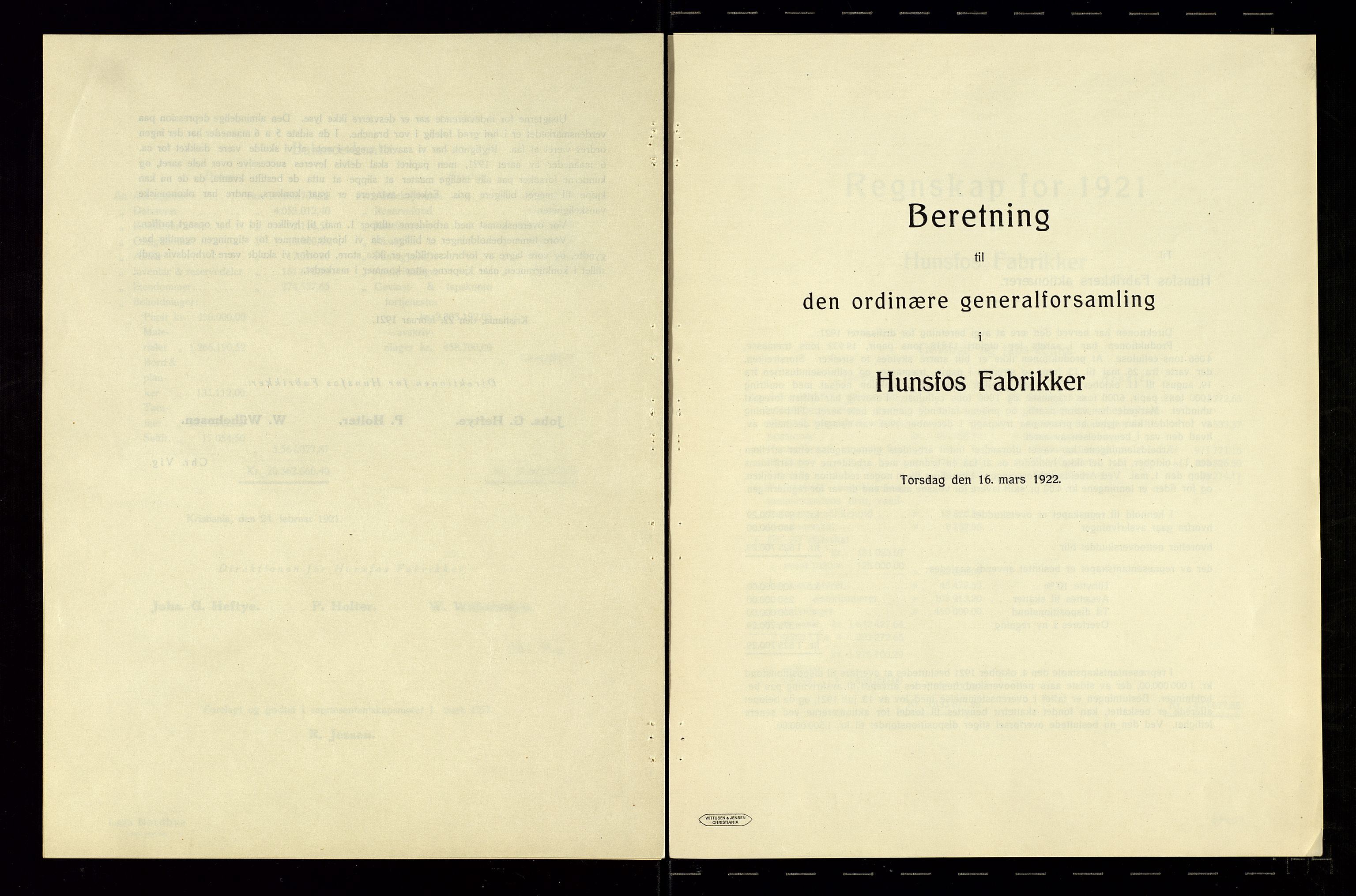 Hunsfos fabrikker, AV/SAK-D/1440/01/L0001/0003: Vedtekter, anmeldelser og årsberetninger / Årsberetninger og regnskap, 1918-1989, p. 17