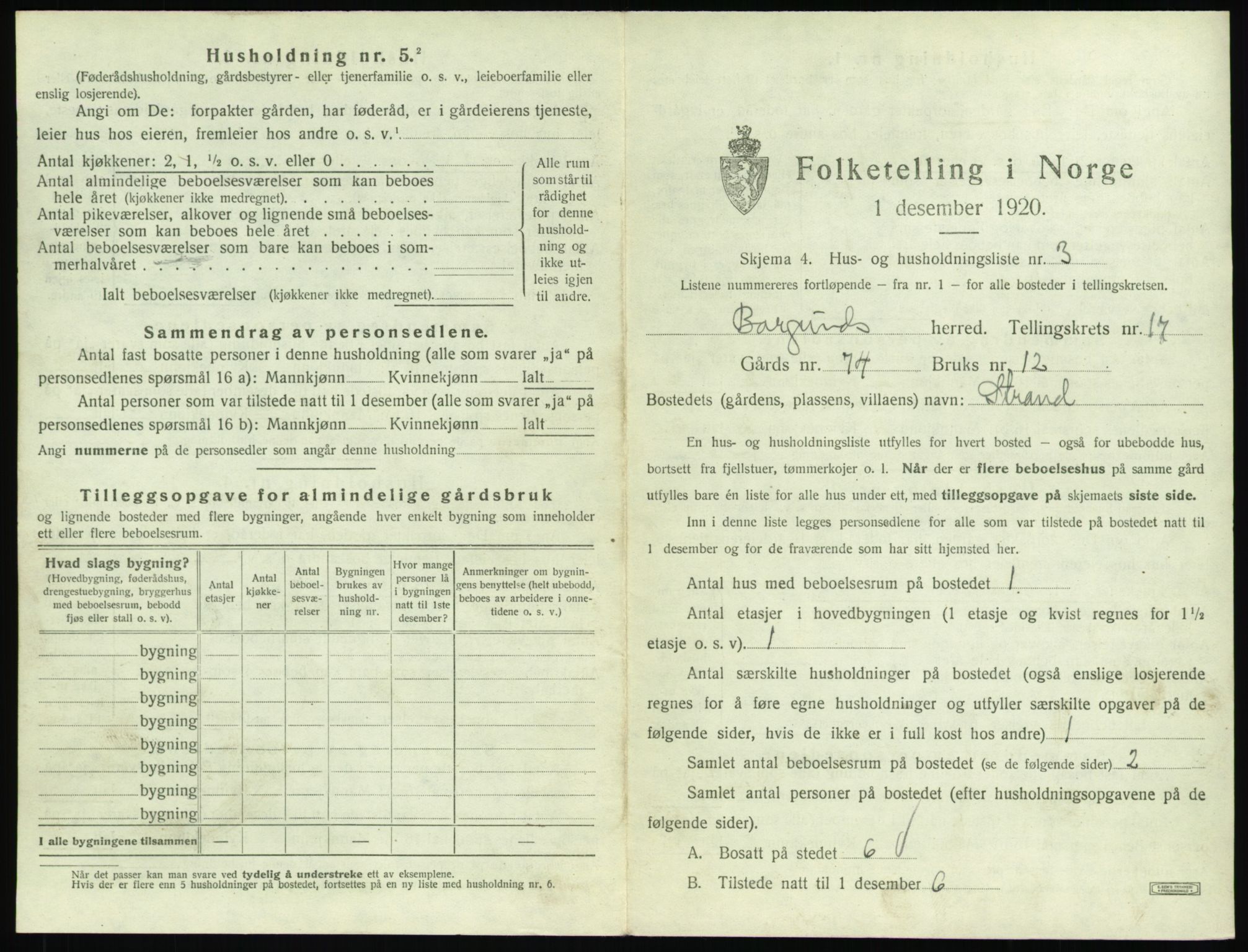 SAT, 1920 census for Borgund, 1920, p. 1484